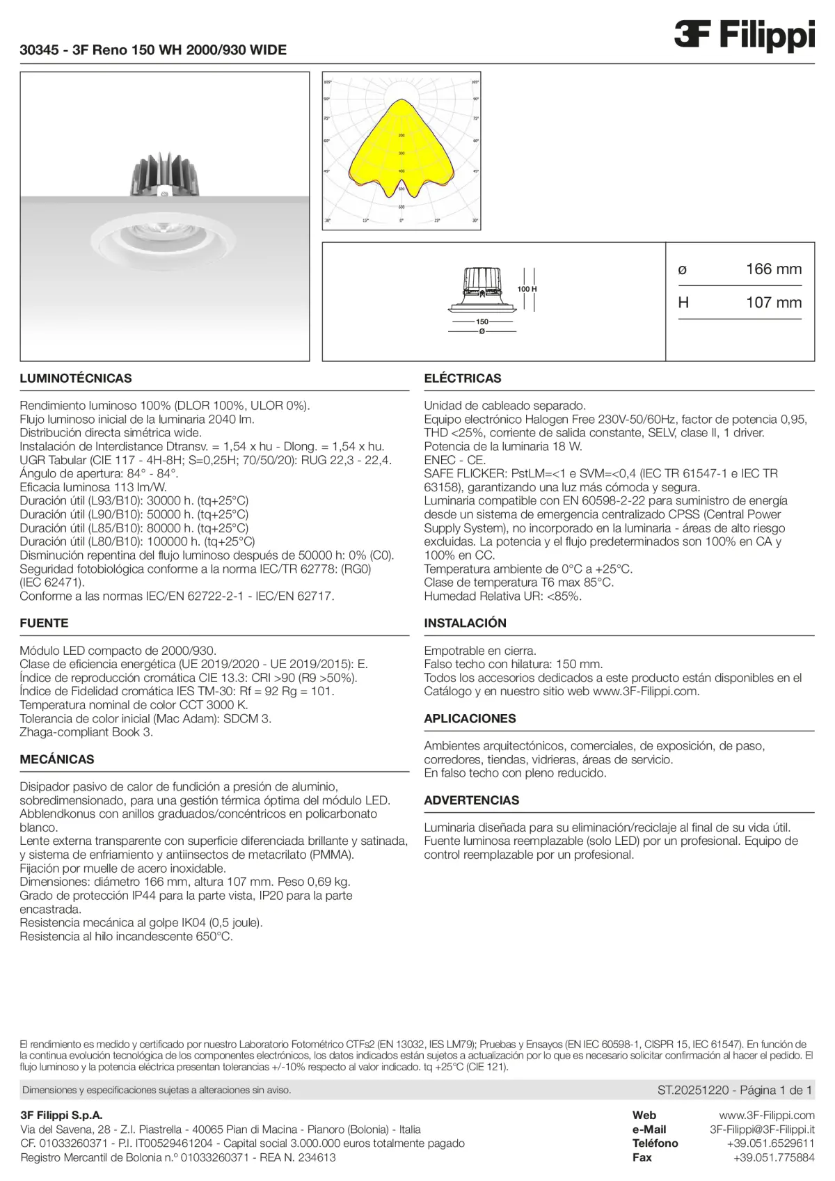30345 - 3F Reno 150 WH 2000-930 WIDE - Datasheet - es