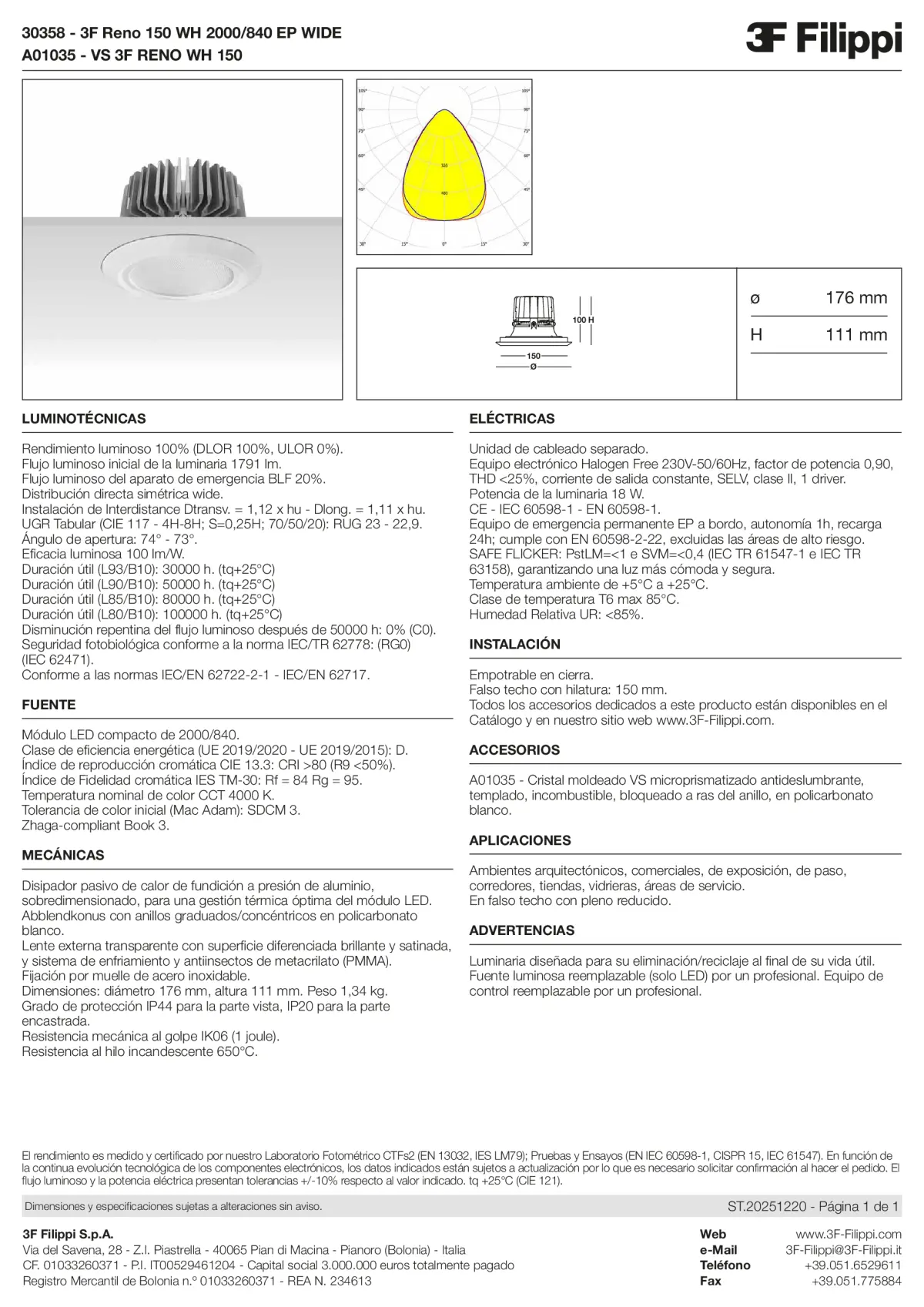 30358+A01035 - 3F Reno 150 WH 2000-840 EP WIDE + VS WH - Datasheet - es