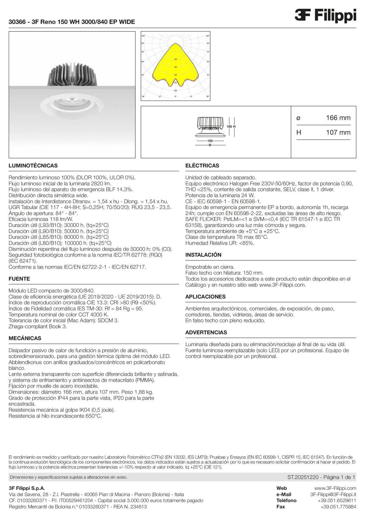 30366 - 3F Reno 150 WH 3000-840 EP WIDE - Datasheet - es