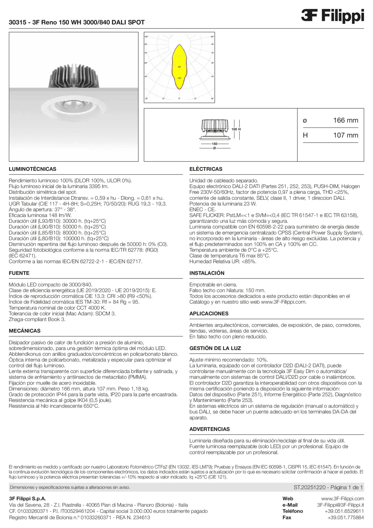 30315 - 3F Reno 150 WH 3000-840 DALI SPOT - Datasheet - es