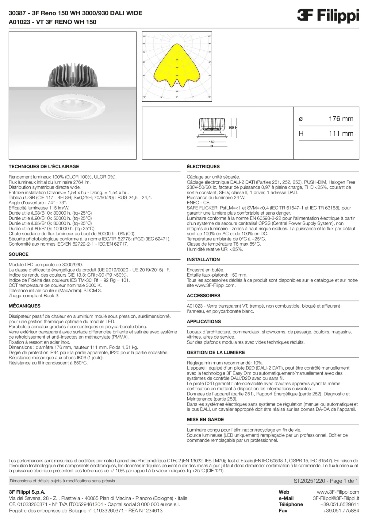 30387+A01023 - 3F Reno 150 WH 3000-930 DALI WIDE + VT WH - Datasheet - fr