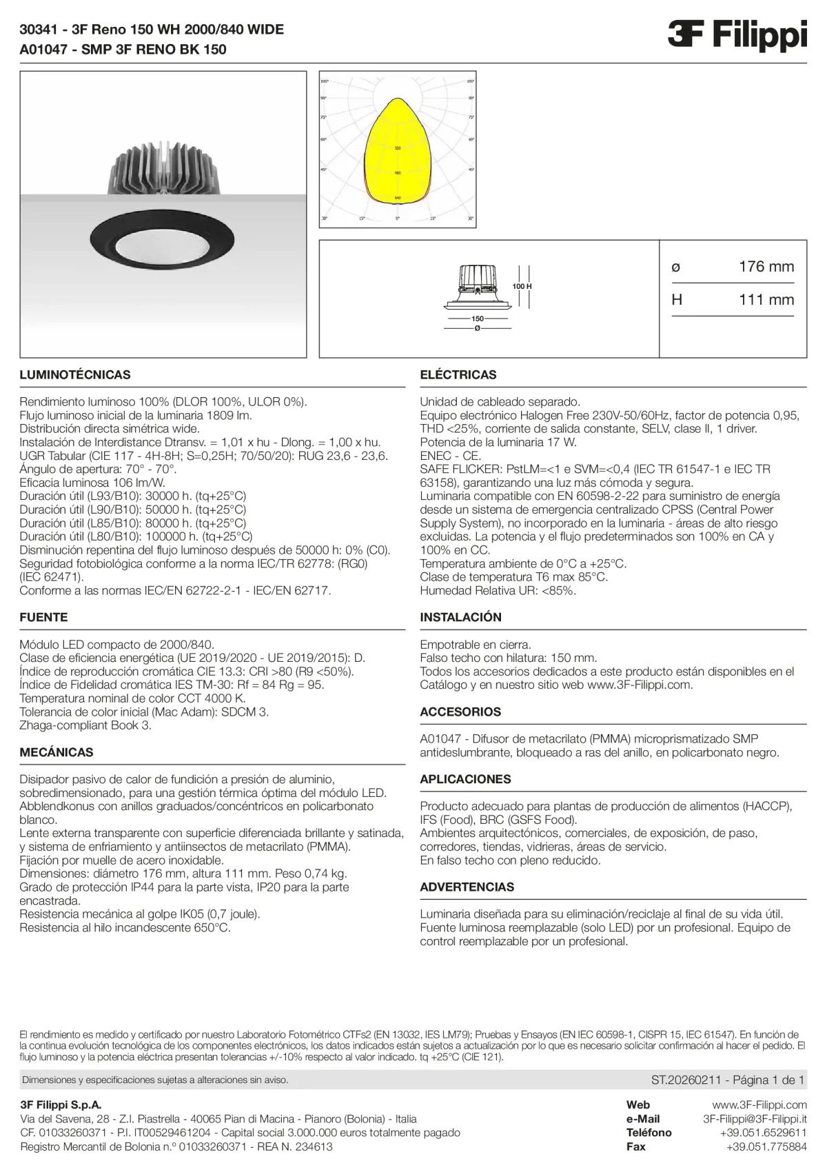 30341+A01047 - 3F Reno 150 WH 2000-840 WIDE + SMP BK - Datasheet - es