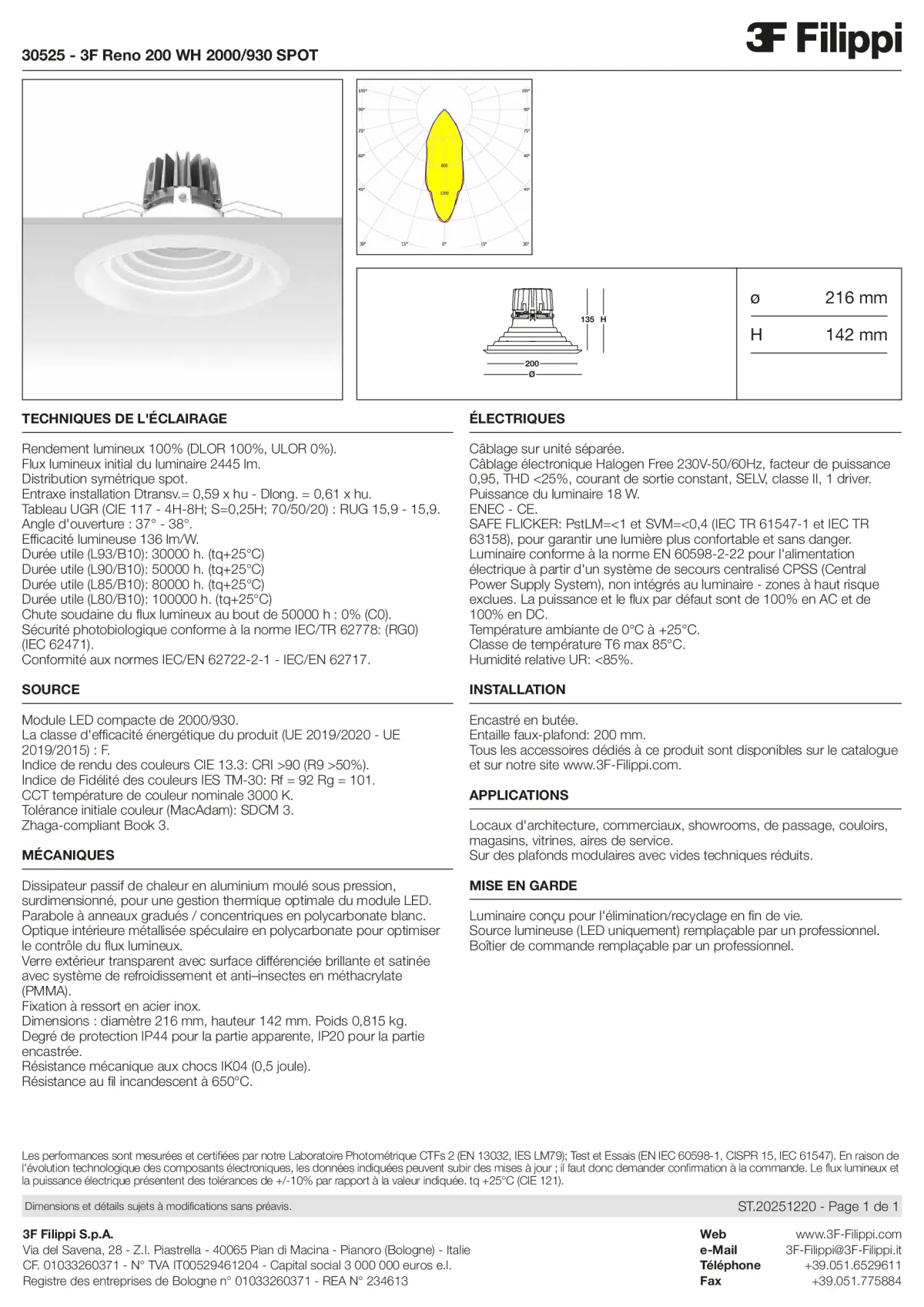 30525 - 3F Reno 200 WH 2000-930 SPOT - Datasheet - fr
