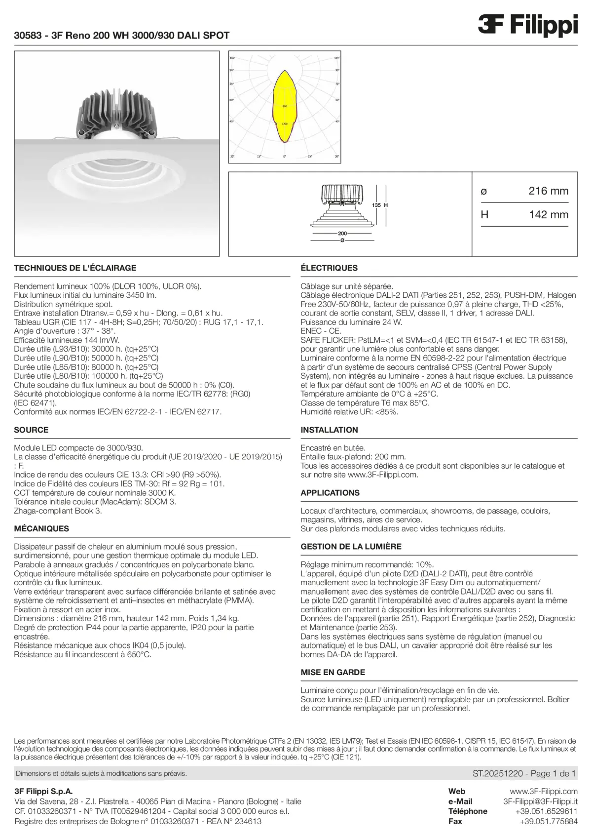 30583 - 3F Reno 200 WH 3000-930 DALI SPOT - Datasheet - fr