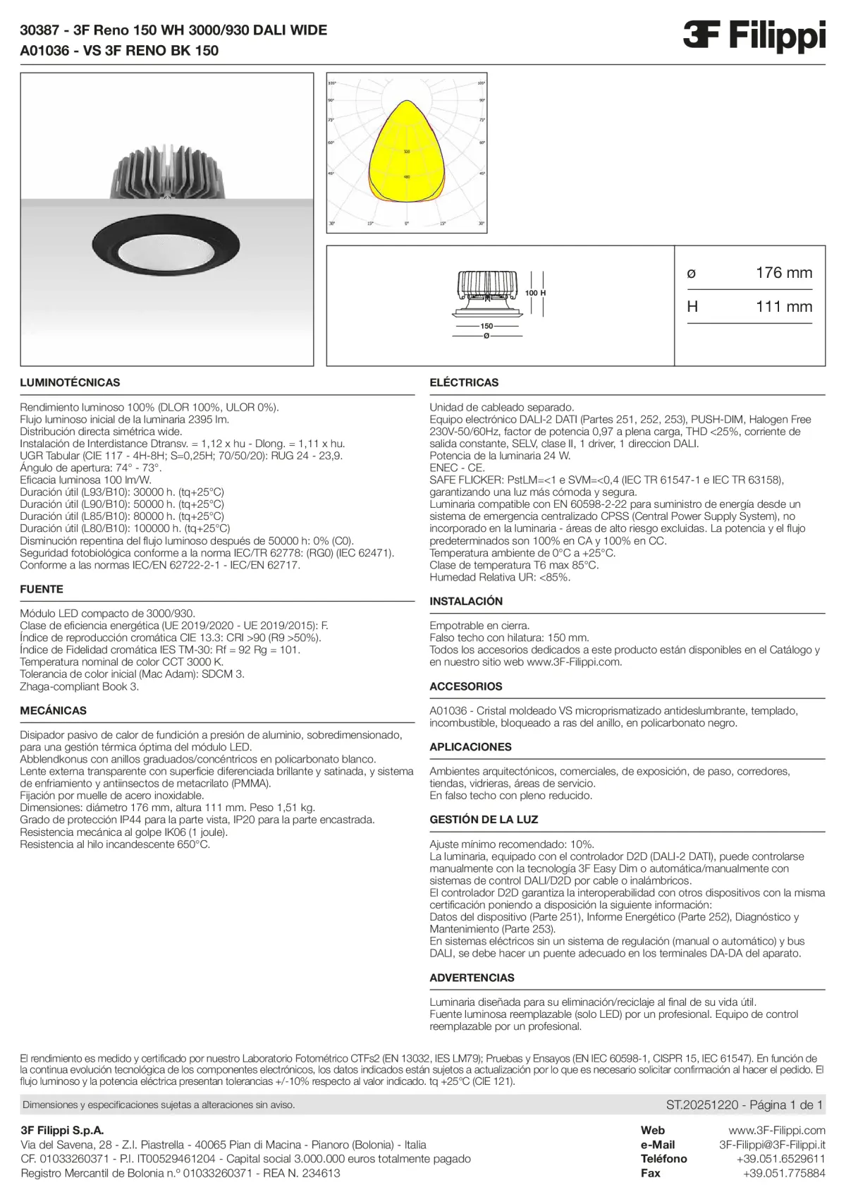 30387+A01036 - 3F Reno 150 WH 3000-930 DALI WIDE + VS BK - Datasheet - es
