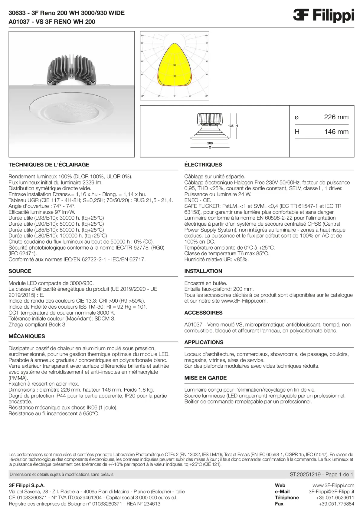 30633+A01037 - 3F Reno 200 WH 3000-930 WIDE + VS WH - Datasheet - fr