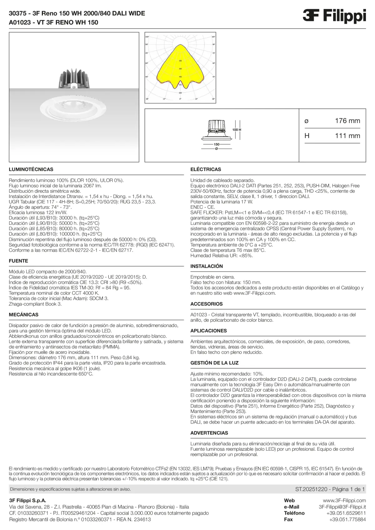 30375+A01023 - 3F Reno 150 WH 2000-840 DALI WIDE + VT WH - Datasheet - es