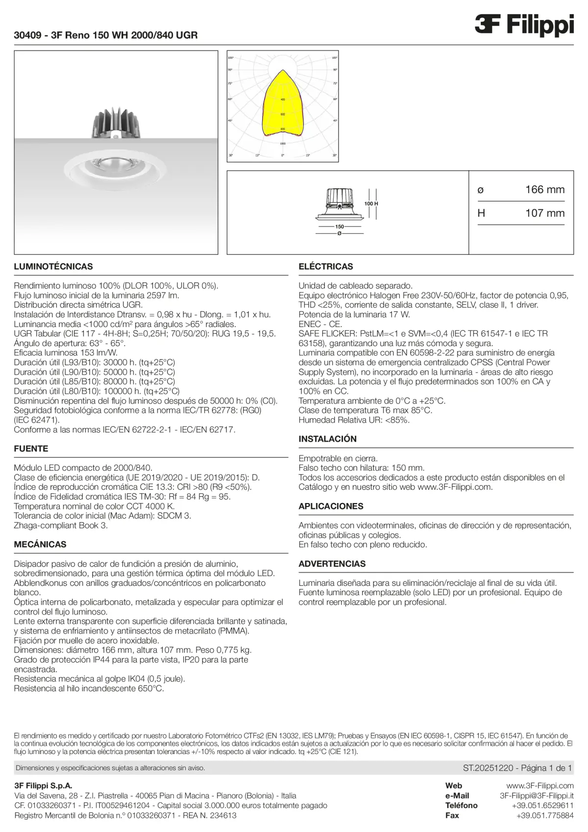 30409 - 3F Reno 150 WH 2000-840 UGR - Datasheet - es