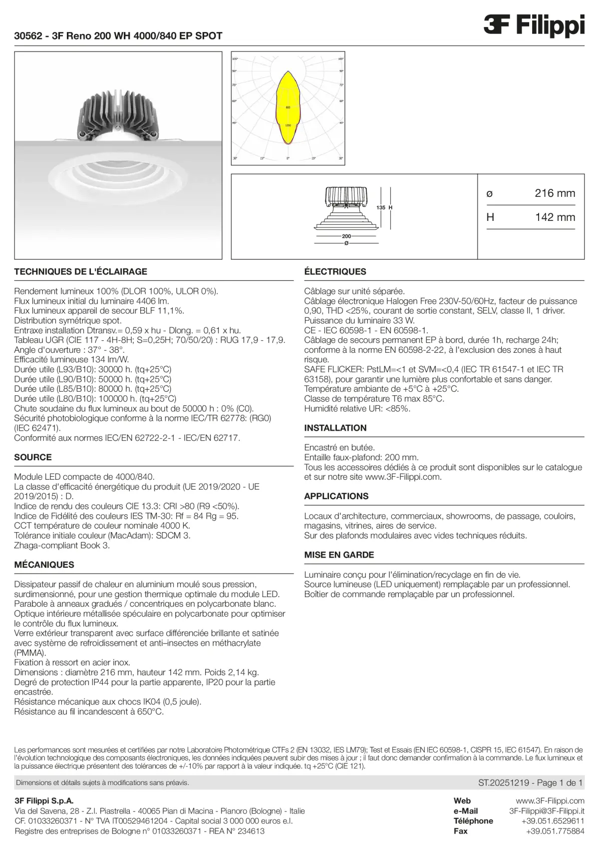 30562 - 3F Reno 200 WH 4000-840 EP SPOT - Datasheet - fr
