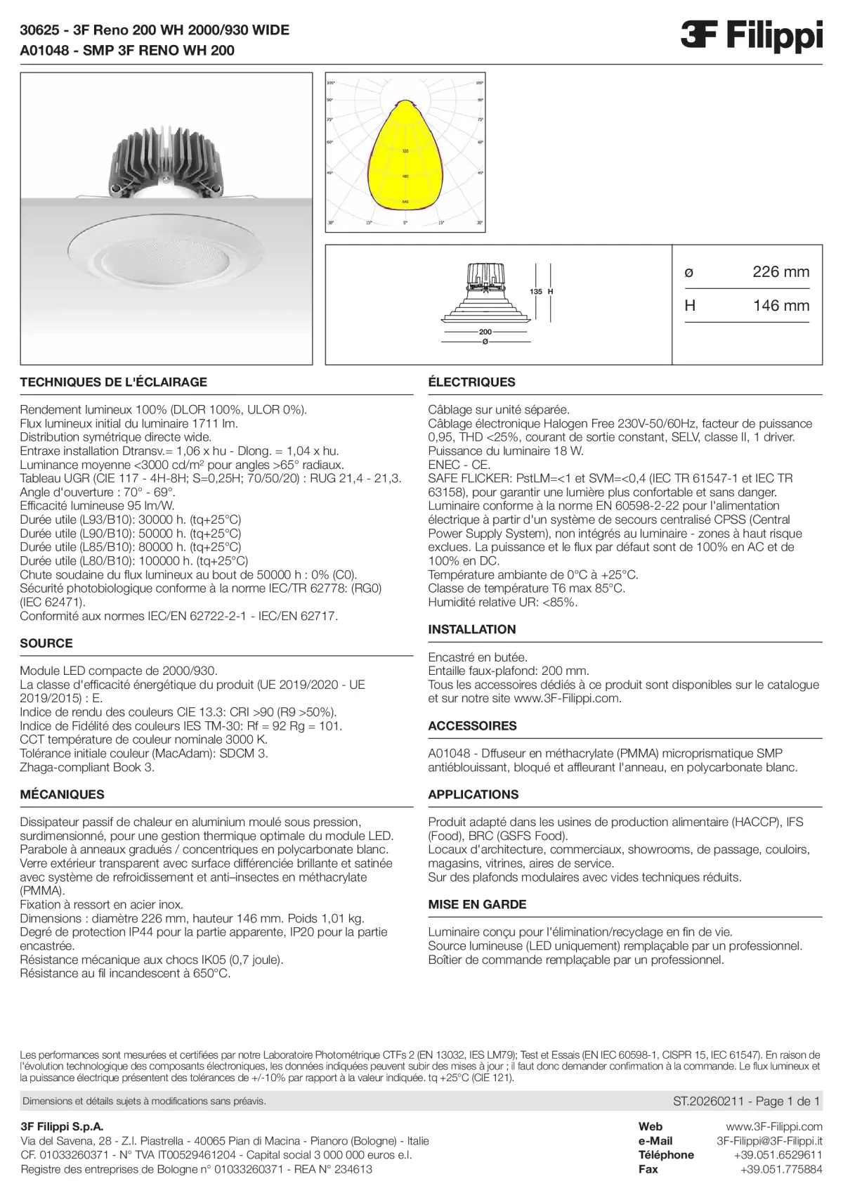 30625+A01048 - 3F Reno 200 WH 2000-930 WIDE + SMP WH - Datasheet - fr