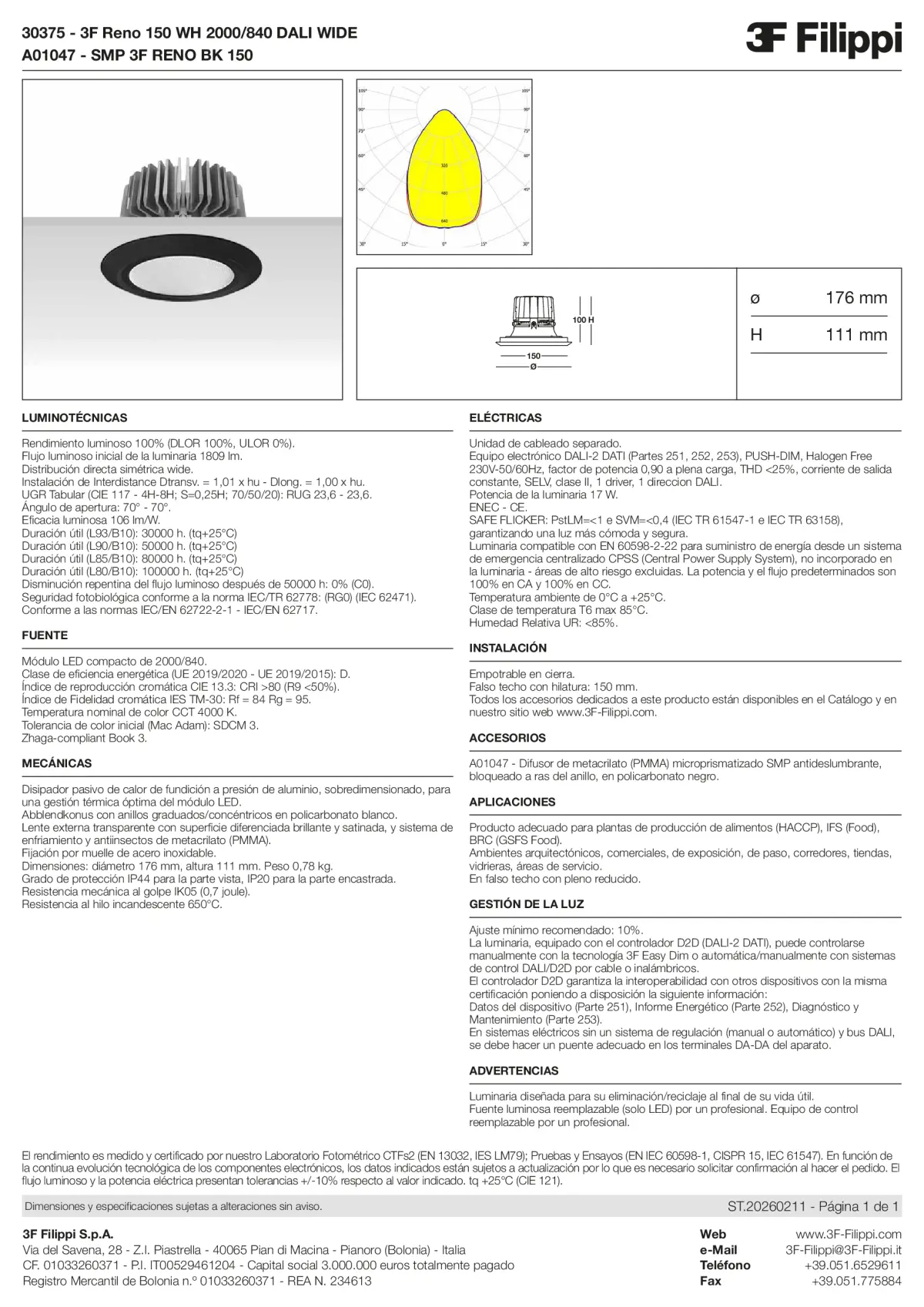 30375+A01047 - 3F Reno 150 WH 2000-840 DALI WIDE + SMP BK - Datasheet - es
