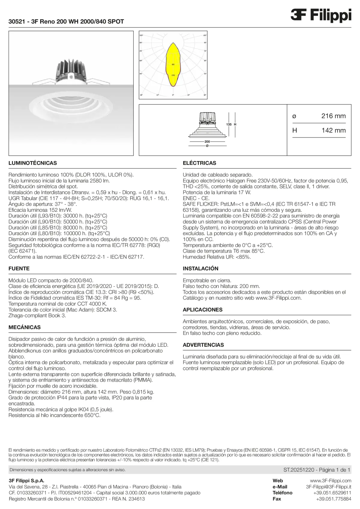 30521 - 3F Reno 200 WH 2000-840 SPOT - Datasheet - es