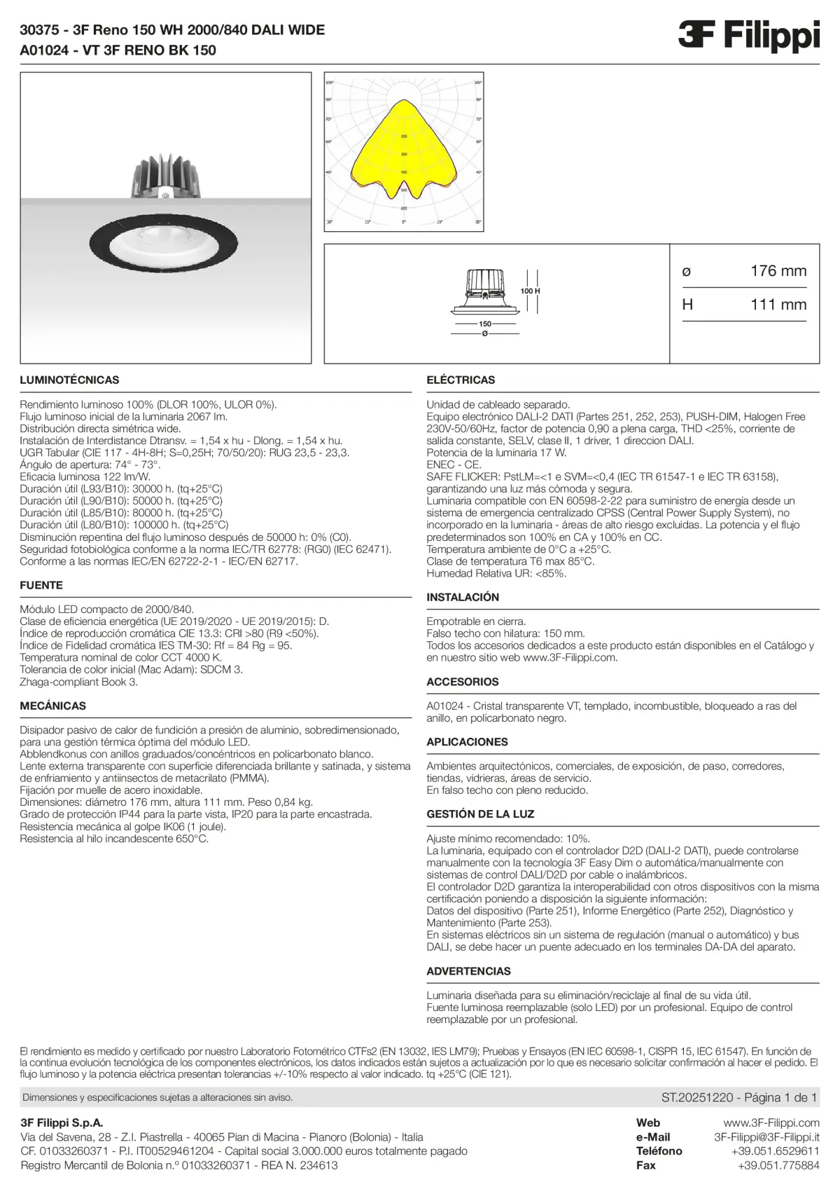 30375+A01024 - 3F Reno 150 WH 2000-840 DALI WIDE + VT BK - Datasheet - es