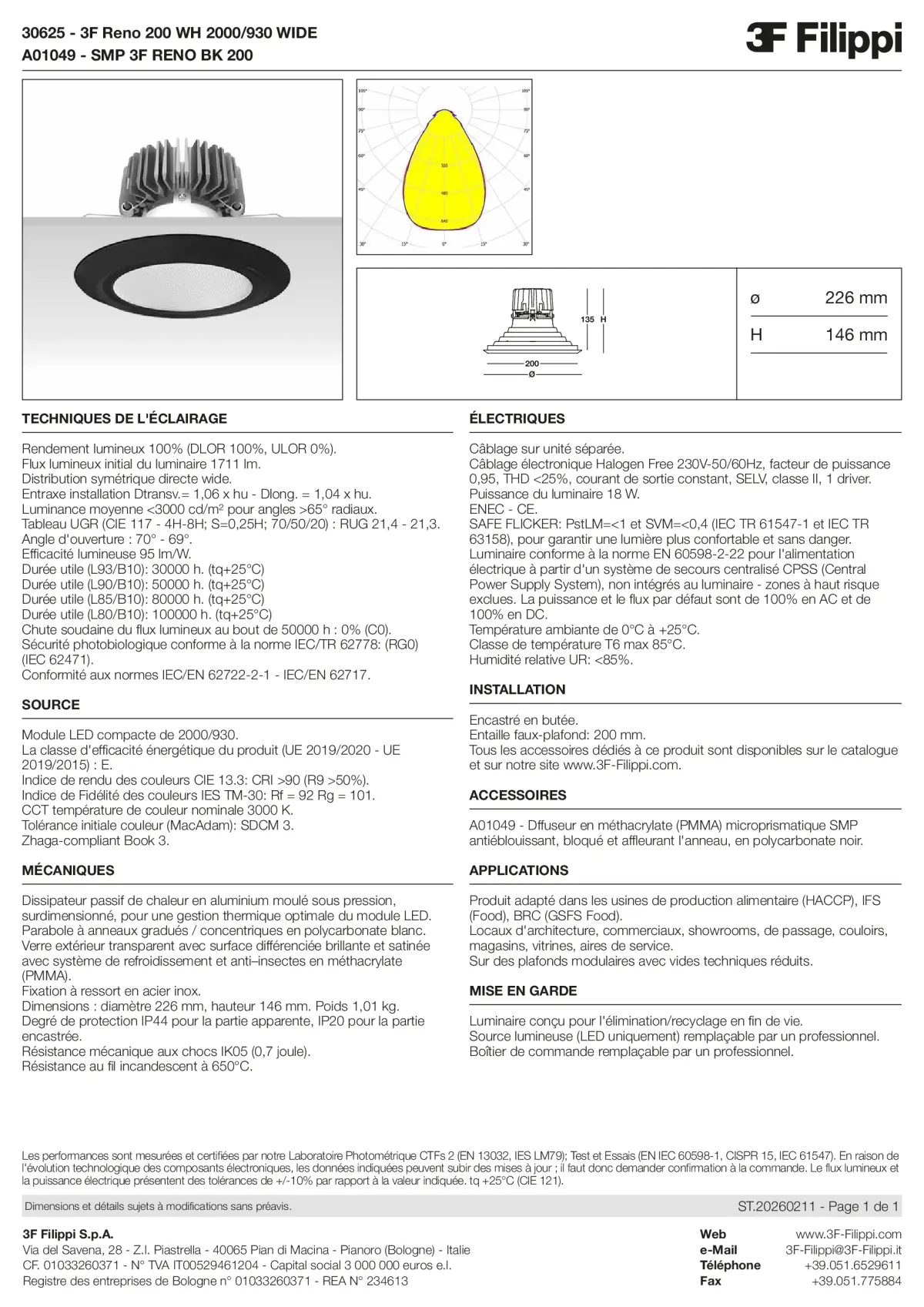 30625+A01049 - 3F Reno 200 WH 2000-930 WIDE + SMP BK - Datasheet - fr