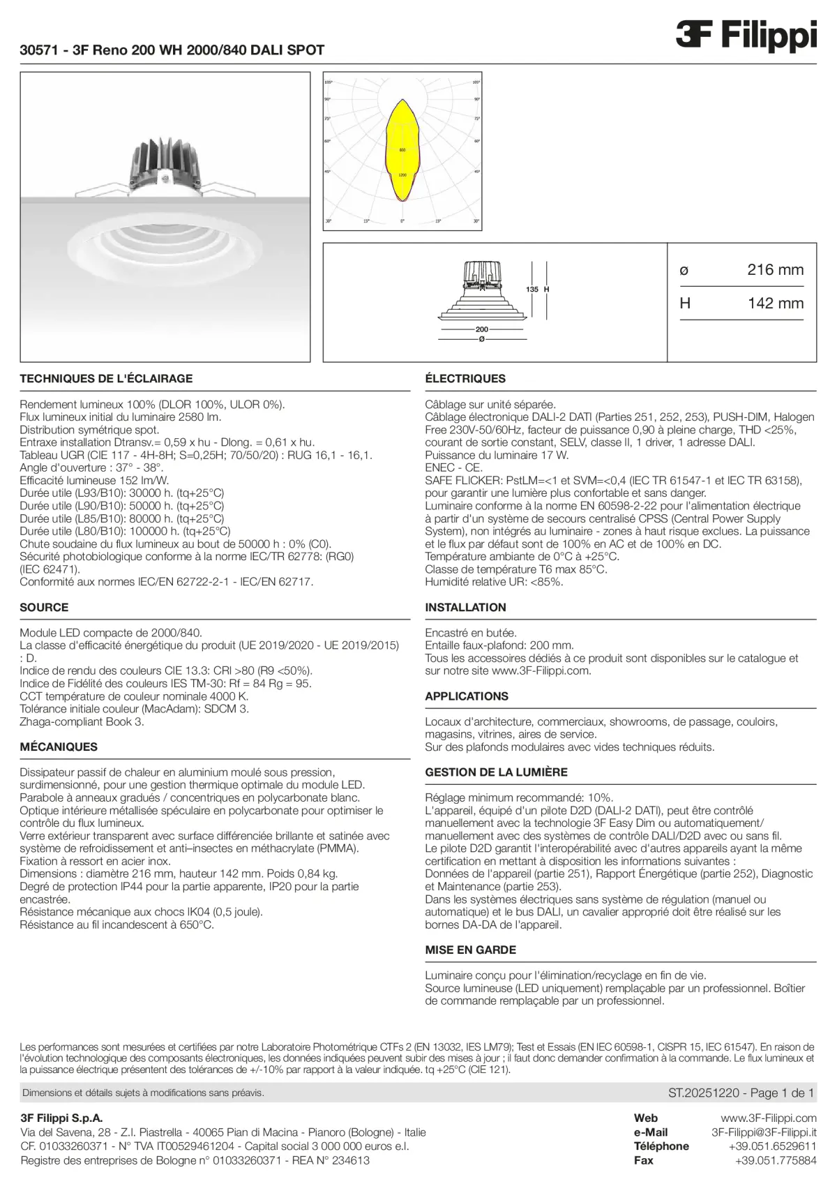 30571 - 3F Reno 200 WH 2000-840 DALI SPOT - Datasheet - fr