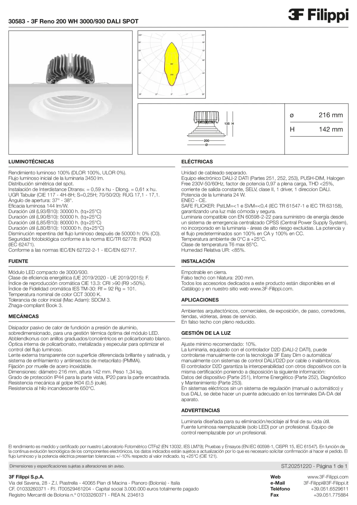 30583 - 3F Reno 200 WH 3000-930 DALI SPOT - Datasheet - es
