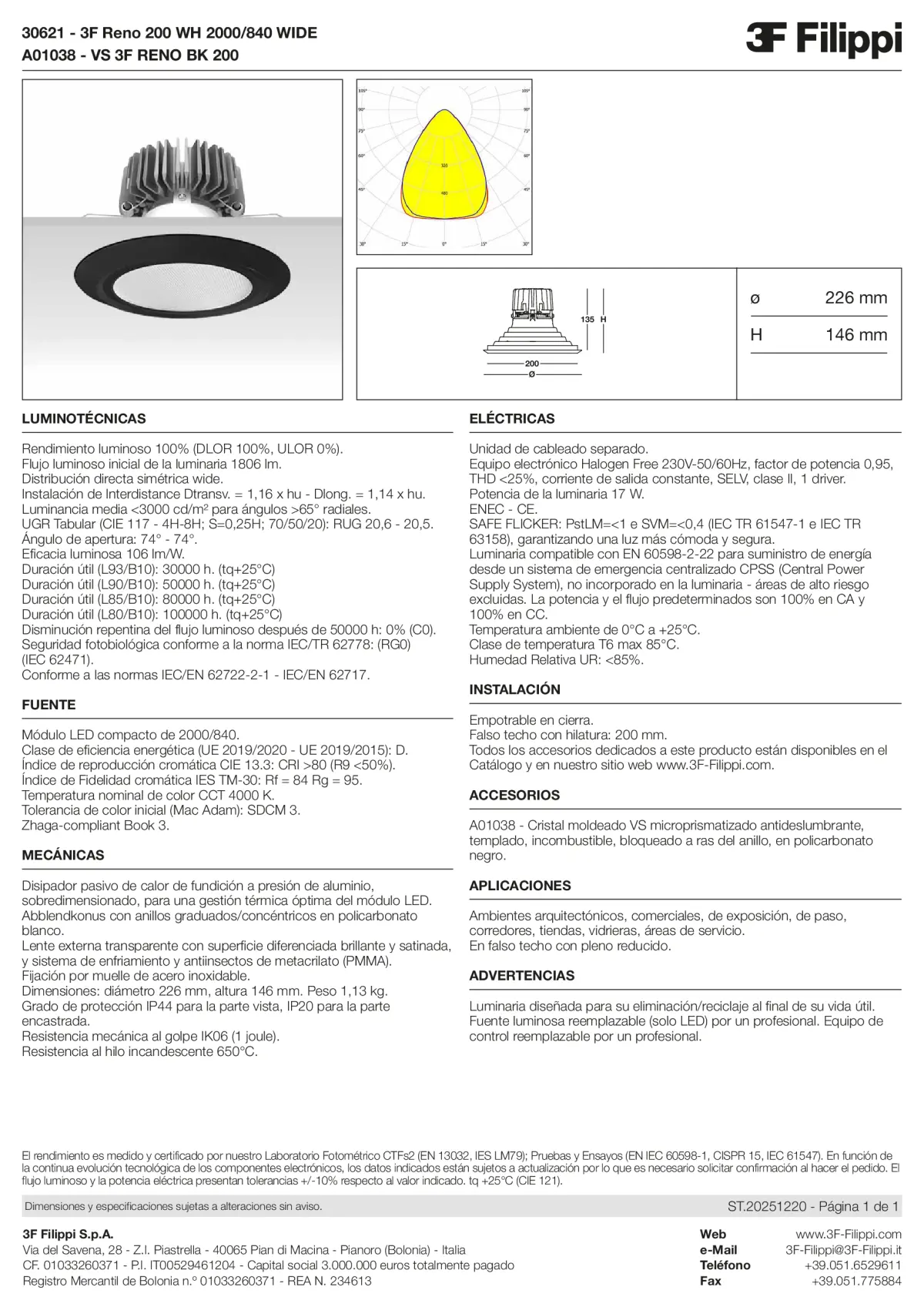 30621+A01038 - 3F Reno 200 WH 2000-840 WIDE + VS BK - Datasheet - es