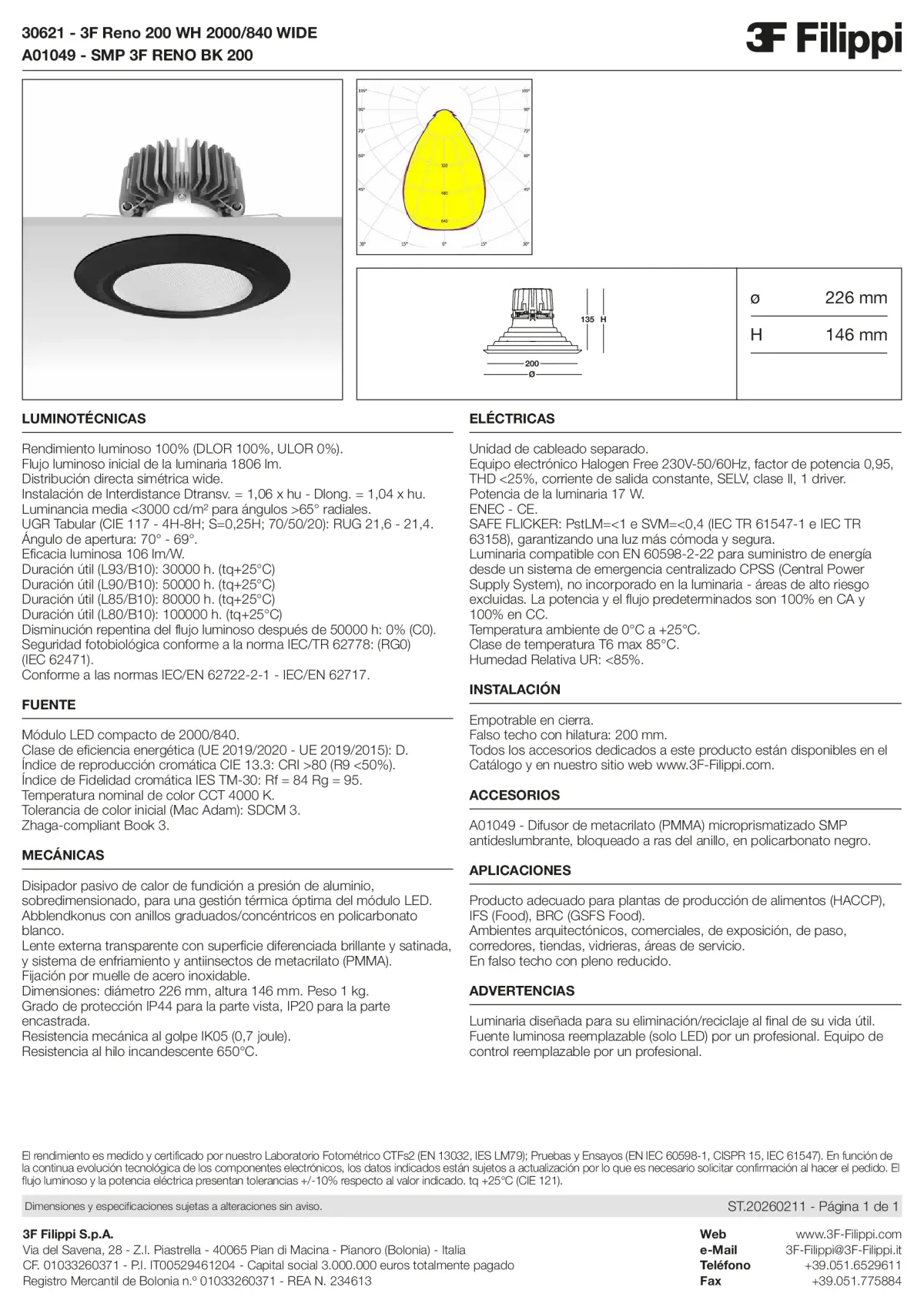 30621+A01049 - 3F Reno 200 WH 2000-840 WIDE + SMP BK - Datasheet - es