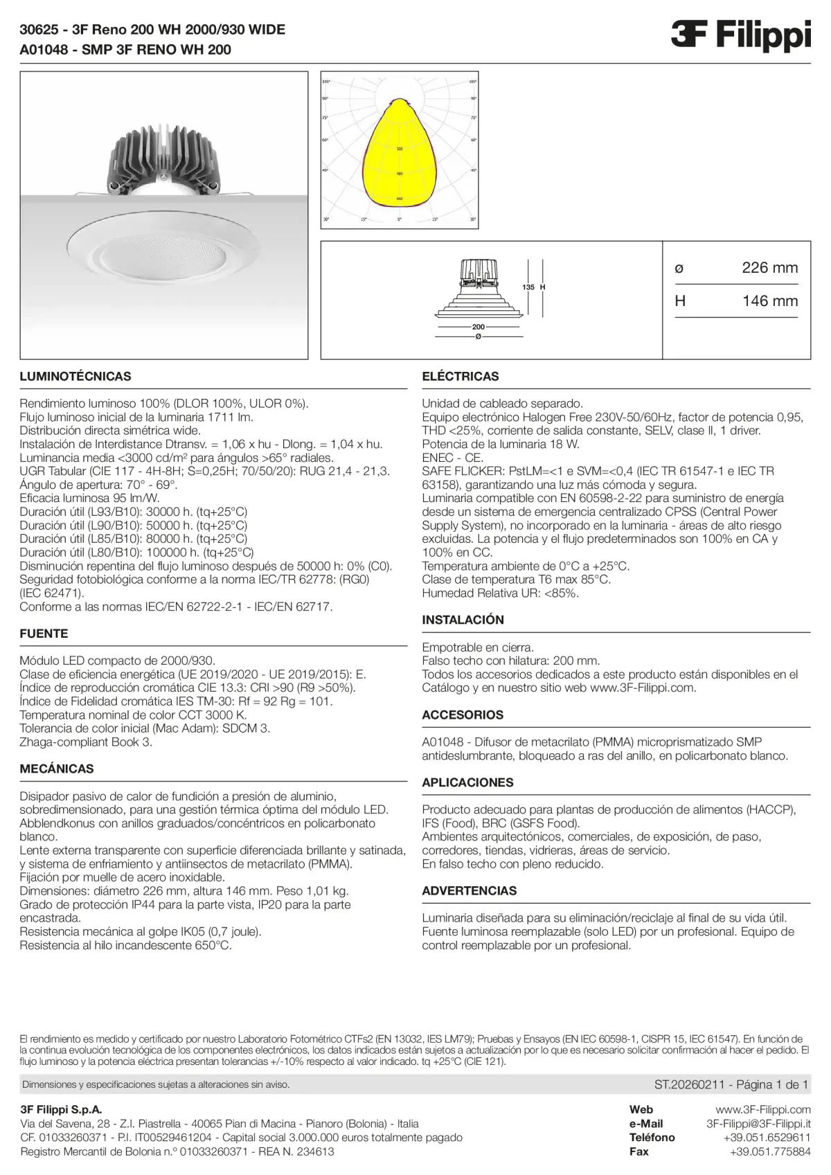 30625+A01048 - 3F Reno 200 WH 2000-930 WIDE + SMP WH - Datasheet - es