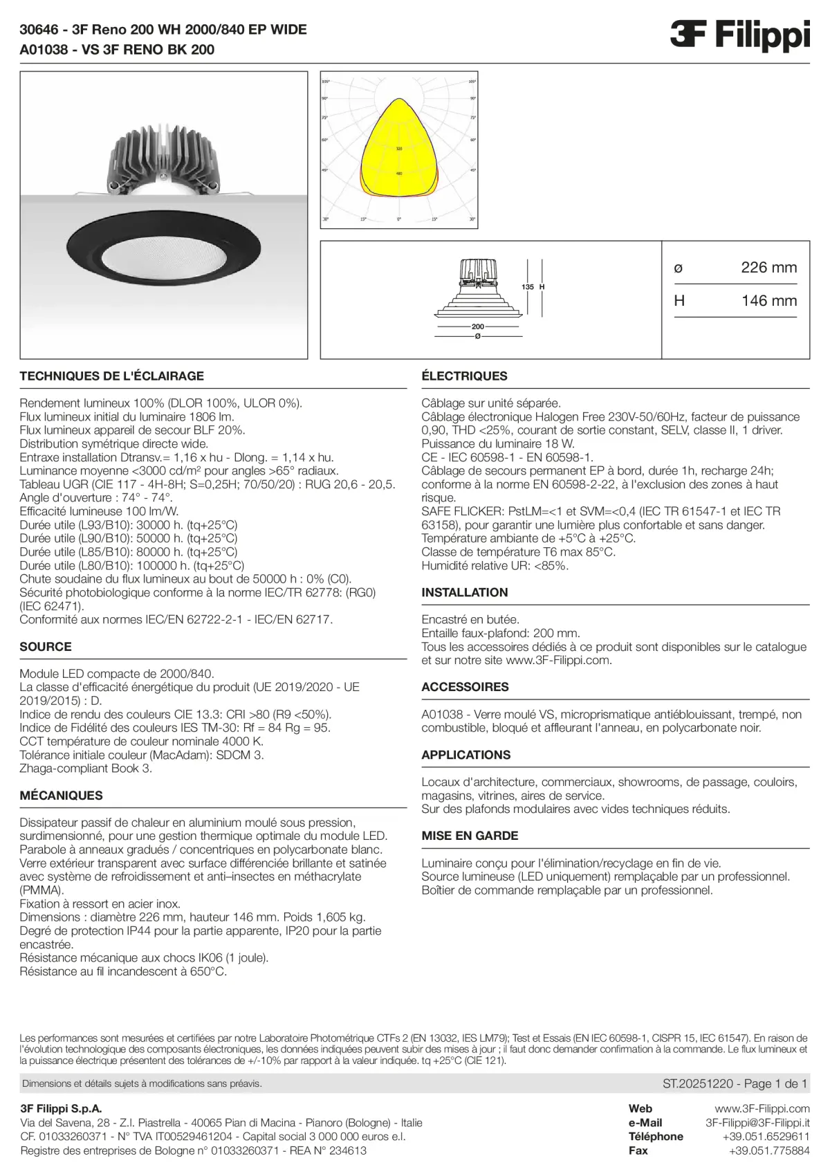 30646+A01038 - 3F Reno 200 WH 2000-840 EP WIDE + VS BK - Datasheet - fr