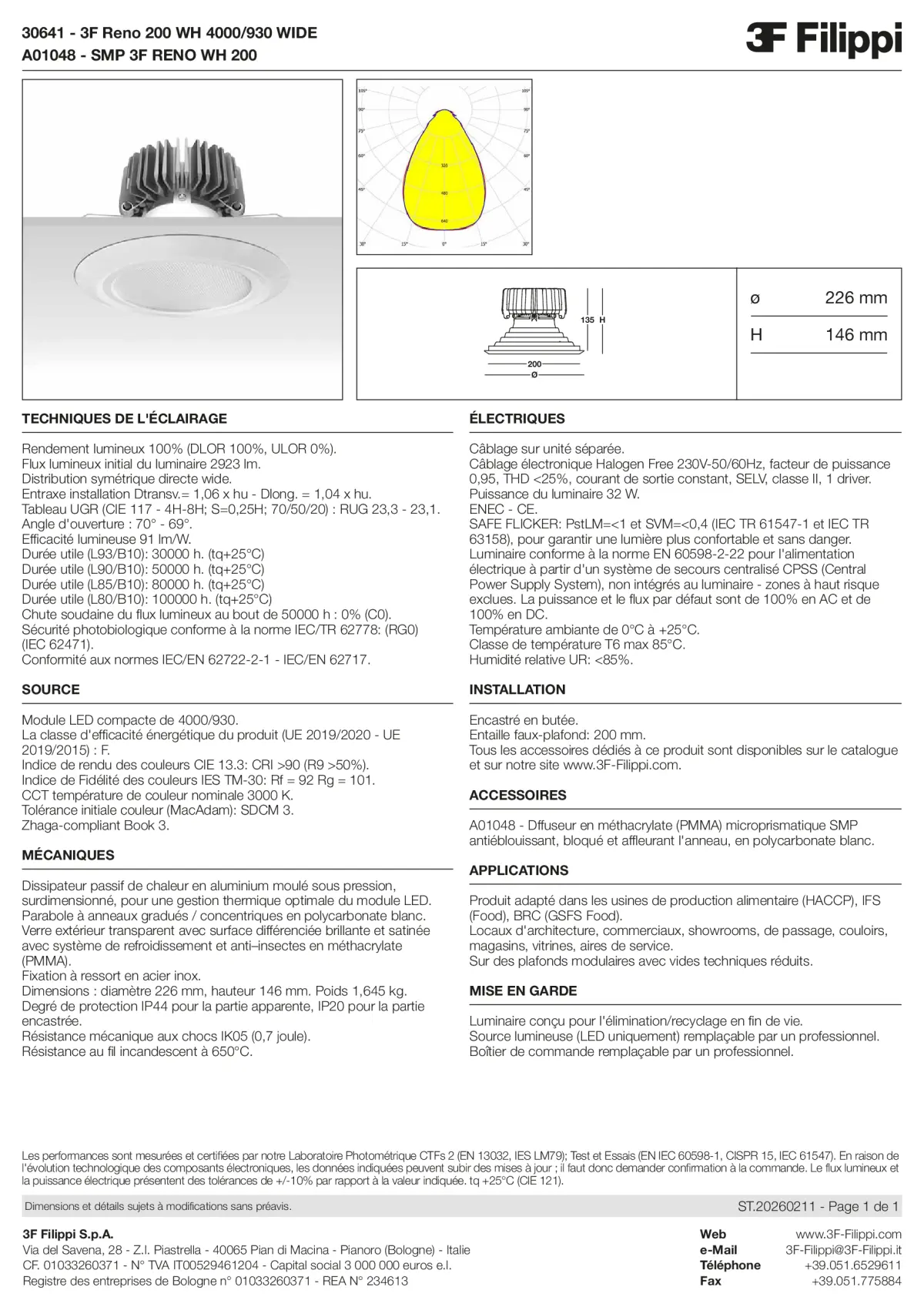 30641+A01048 - 3F Reno 200 WH 4000-930 WIDE + SMP WH - Datasheet - fr