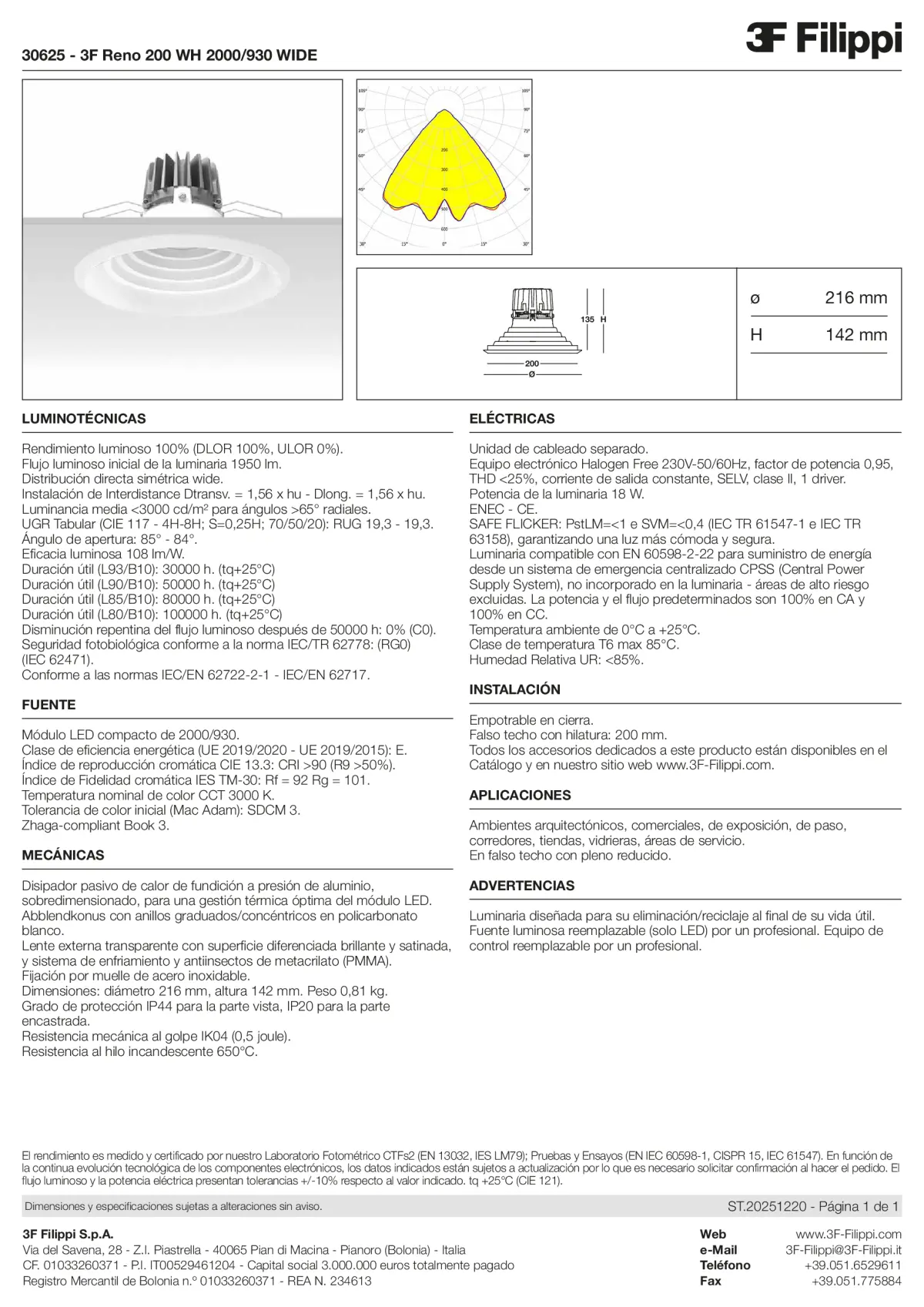 30625 - 3F Reno 200 WH 2000-930 WIDE - Datasheet - es