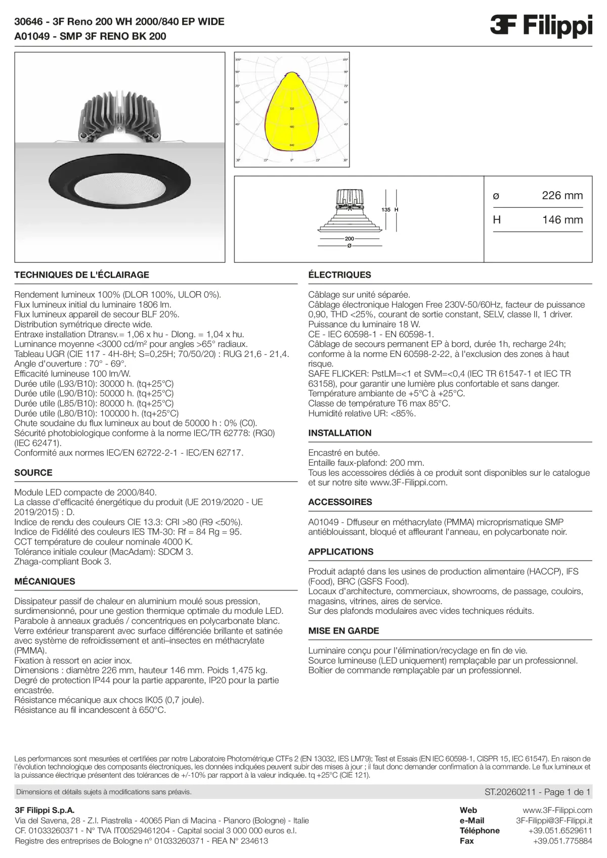 30646+A01049 - 3F Reno 200 WH 2000-840 EP WIDE + SMP BK - Datasheet - fr