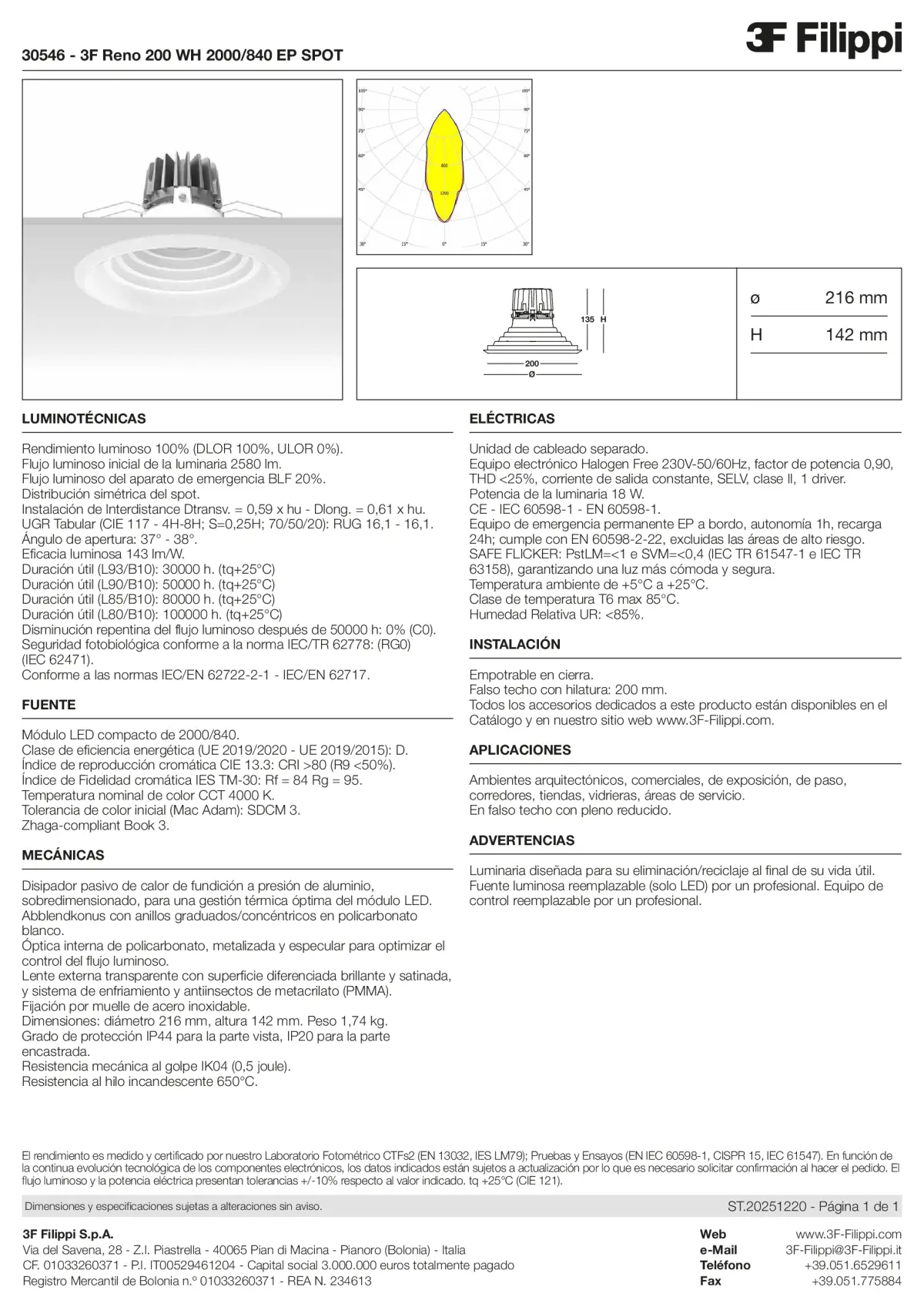30546 - 3F Reno 200 WH 2000-840 EP SPOT - Datasheet - es