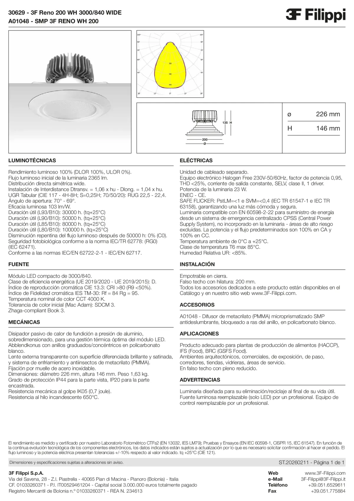 30629+A01048 - 3F Reno 200 WH 3000-840 WIDE + SMP WH - Datasheet - es