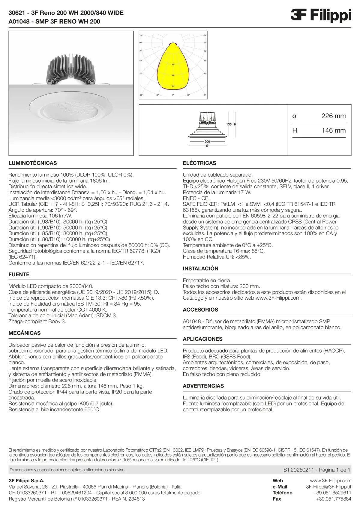 30621+A01048 - 3F Reno 200 WH 2000-840 WIDE + SMP WH - Datasheet - es