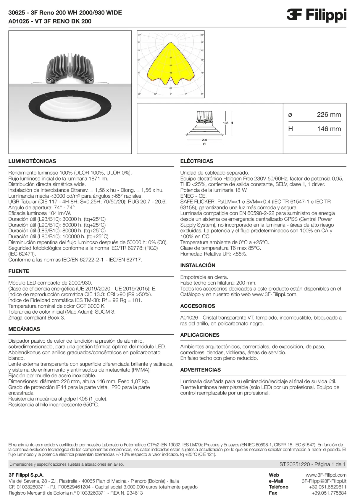 30625+A01026 - 3F Reno 200 WH 2000-930 WIDE + VT BK - Datasheet - es