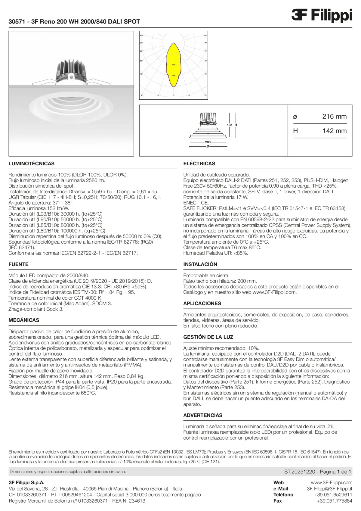 30571 - 3F Reno 200 WH 2000-840 DALI SPOT - Datasheet - es