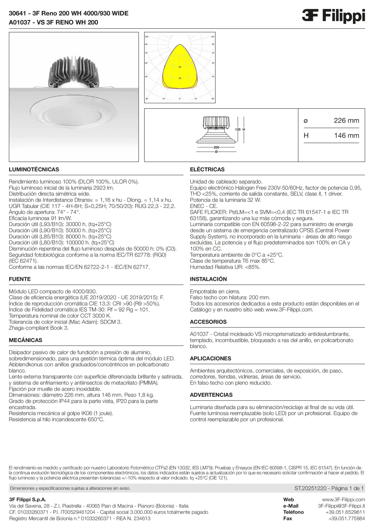 30641+A01037 - 3F Reno 200 WH 4000-930 WIDE + VS WH - Datasheet - es