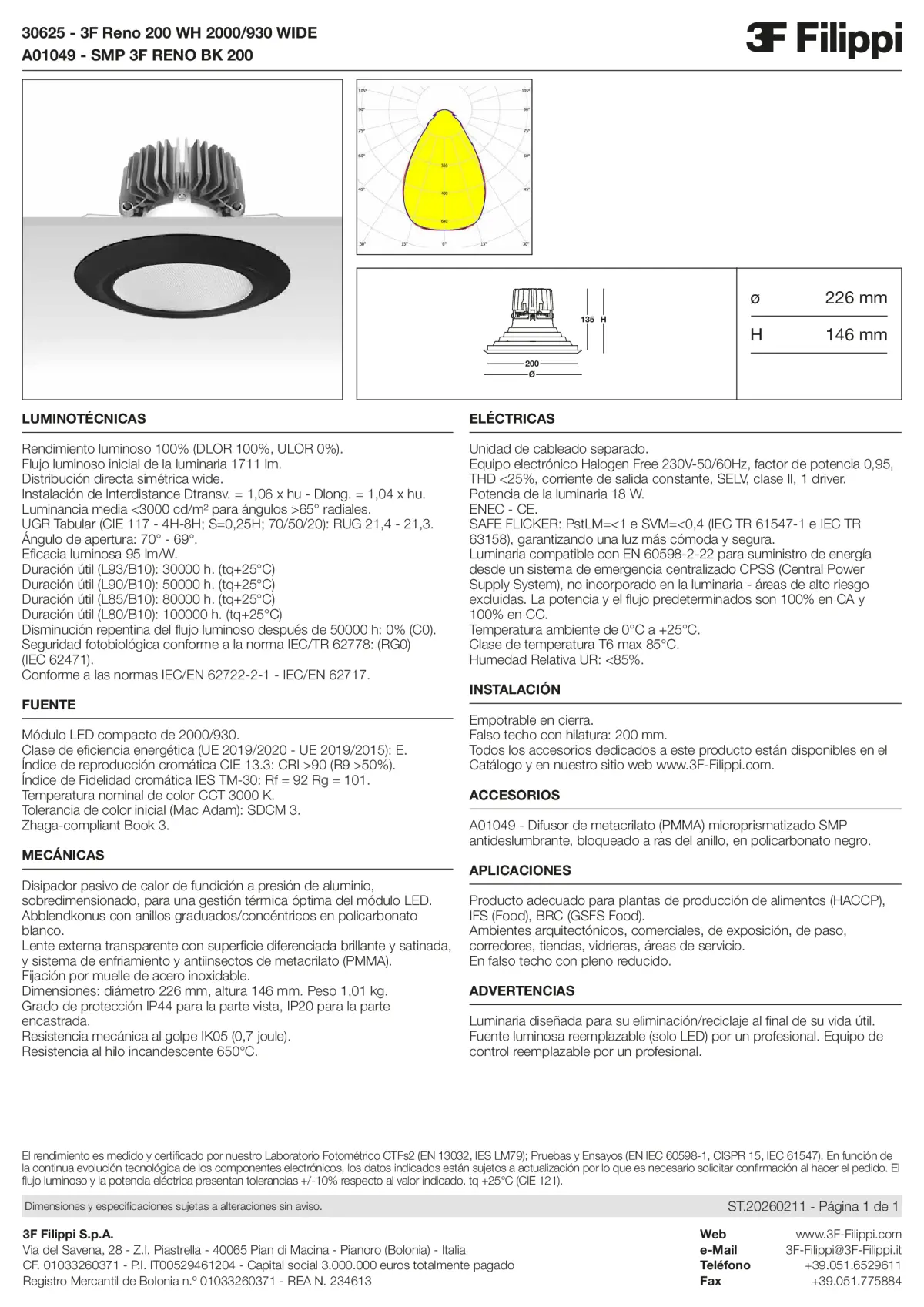 30625+A01049 - 3F Reno 200 WH 2000-930 WIDE + SMP BK - Datasheet - es