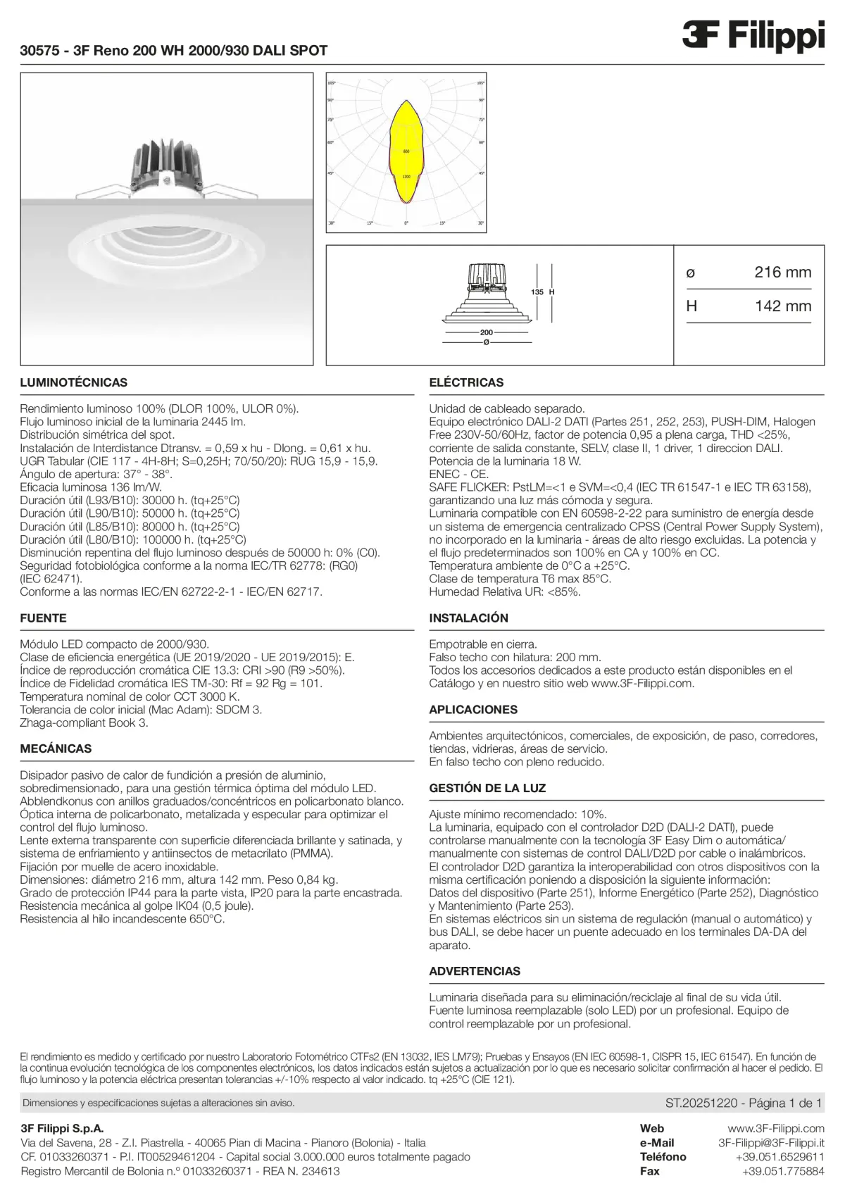 30575 - 3F Reno 200 WH 2000-930 DALI SPOT - Datasheet - es