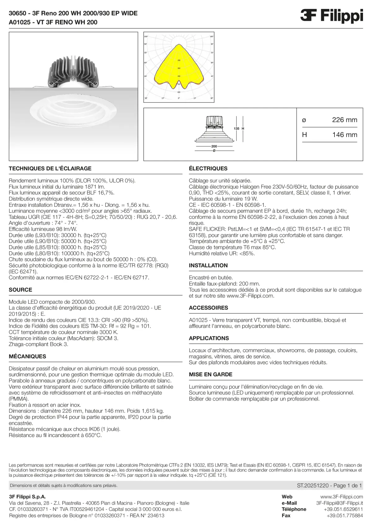 30650+A01025 - 3F Reno 200 WH 2000-930 EP WIDE + VT WH - Datasheet - fr