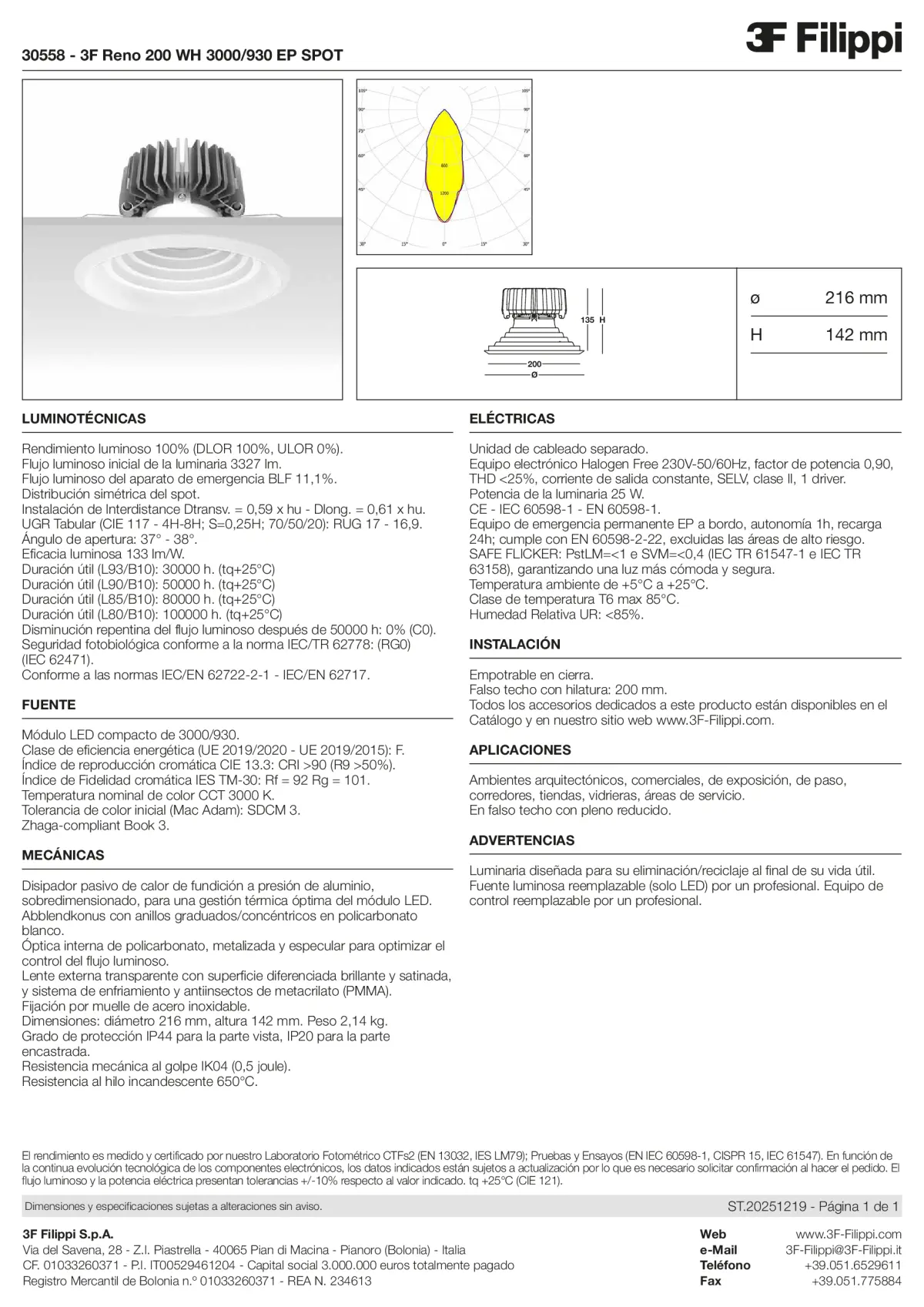 30558 - 3F Reno 200 WH 3000-930 EP SPOT - Datasheet - es