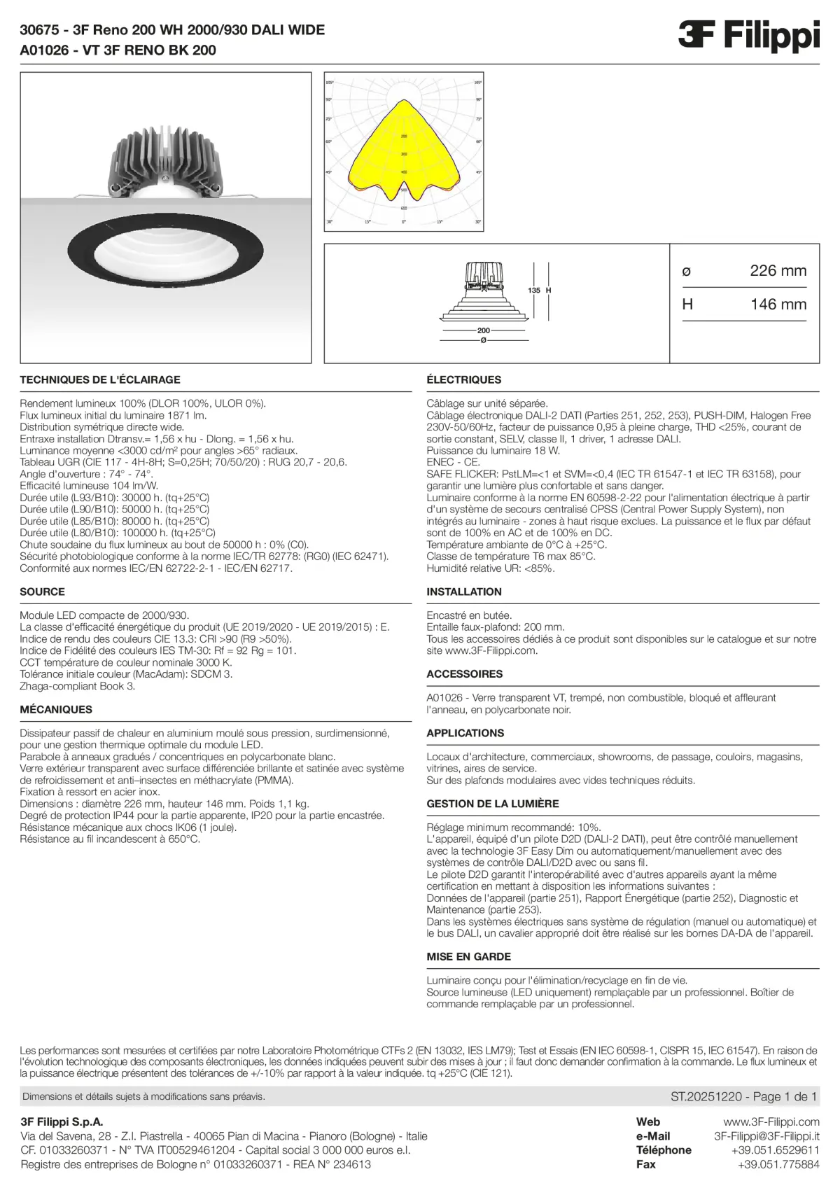 30675+A01026 - 3F Reno 200 WH 2000-930 DALI WIDE + VT BK - Datasheet - fr