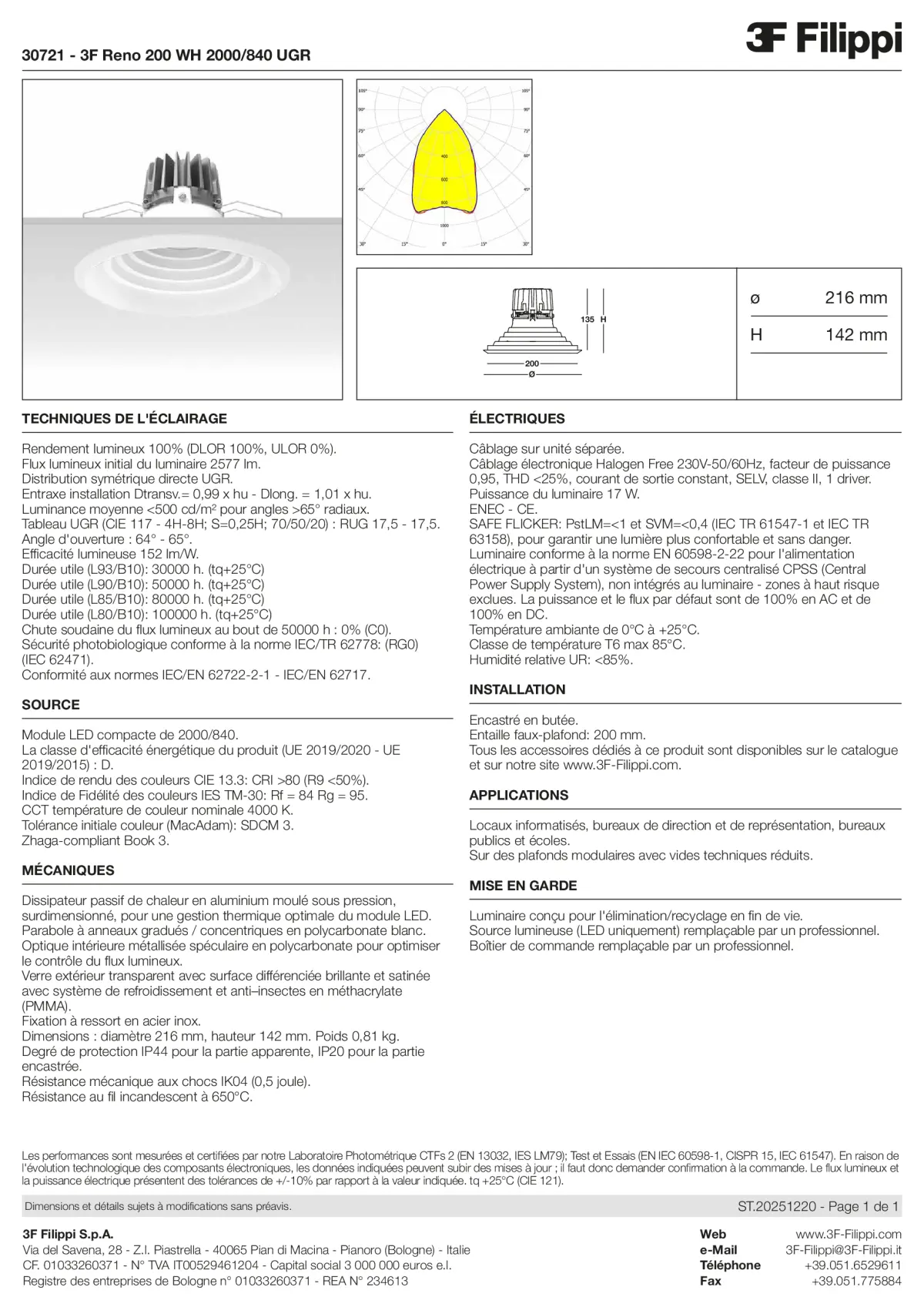 30721 - 3F Reno 200 WH 2000-840 UGR - Datasheet - fr
