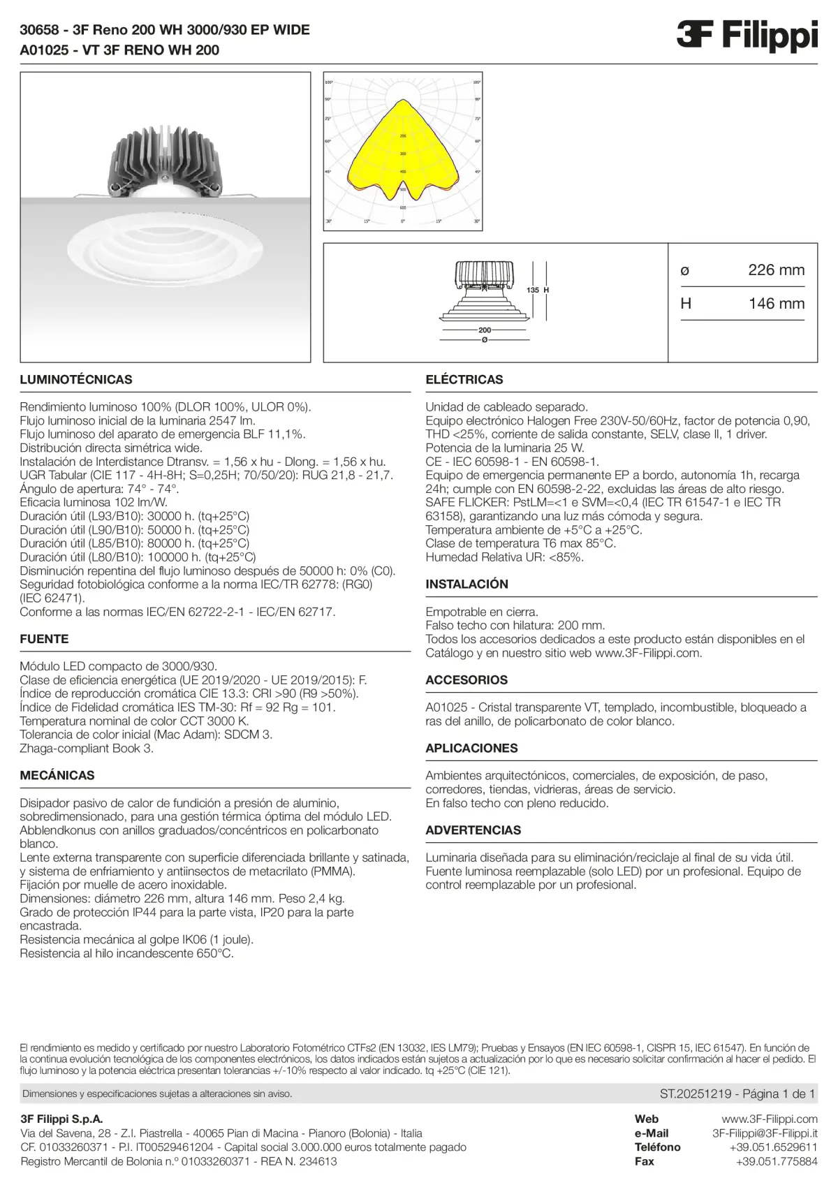 30658+A01025 - 3F Reno 200 WH 3000-930 EP WIDE + VT WH - Datasheet - es