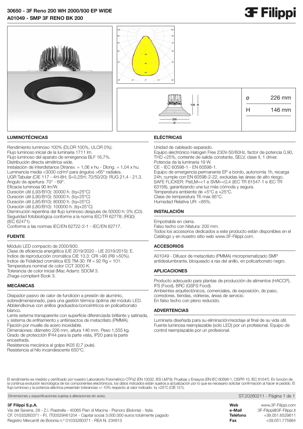 30650+A01049 - 3F Reno 200 WH 2000-930 EP WIDE + SMP BK - Datasheet - es