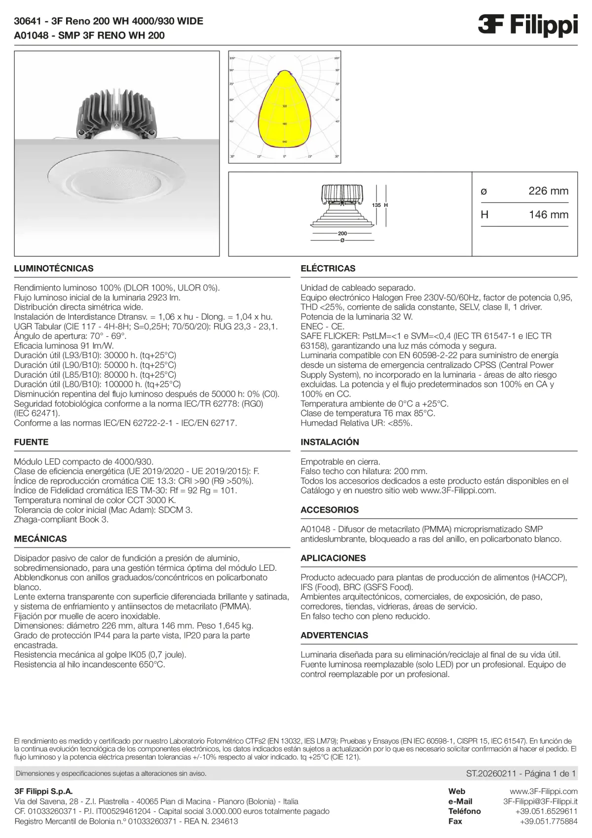 30641+A01048 - 3F Reno 200 WH 4000-930 WIDE + SMP WH - Datasheet - es
