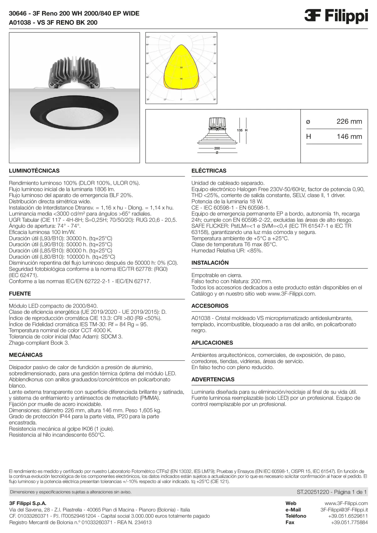 30646+A01038 - 3F Reno 200 WH 2000-840 EP WIDE + VS BK - Datasheet - es
