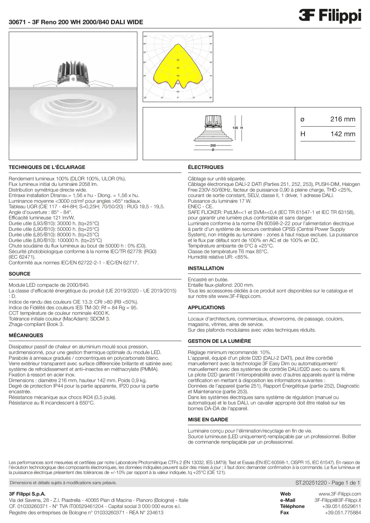 30671 - 3F Reno 200 WH 2000-840 DALI WIDE - Datasheet - fr