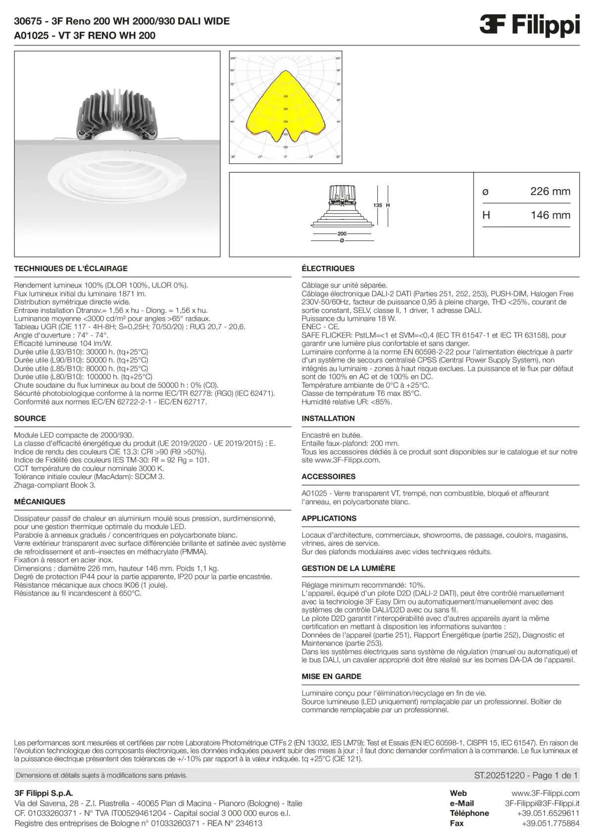30675+A01025 - 3F Reno 200 WH 2000-930 DALI WIDE + VT WH - Datasheet - fr