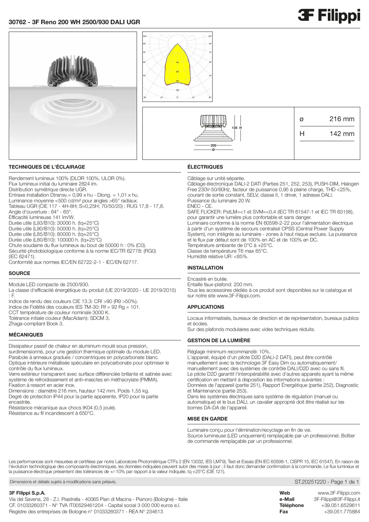 30762 - 3F Reno 200 WH 2500-930 DALI UGR - Datasheet - fr