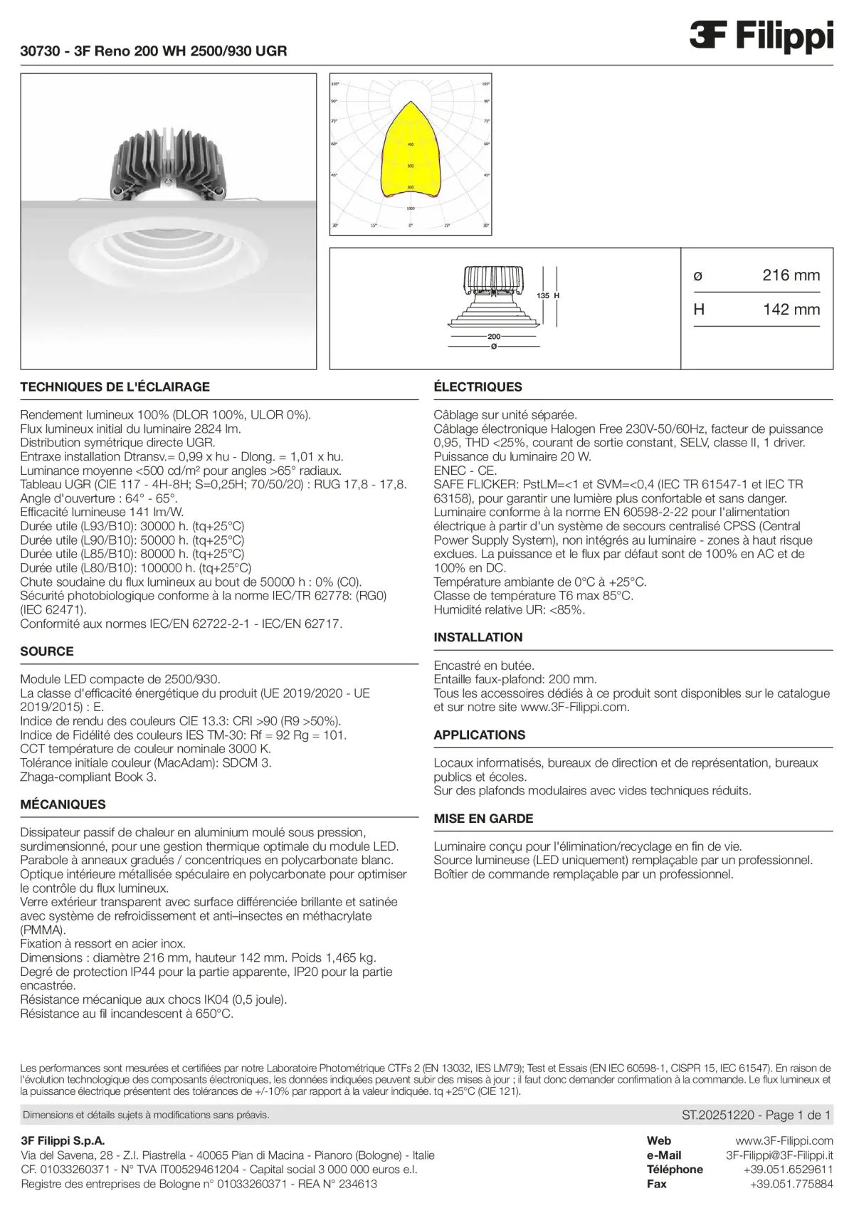 30730 - 3F Reno 200 WH 2500-930 UGR - Datasheet - fr
