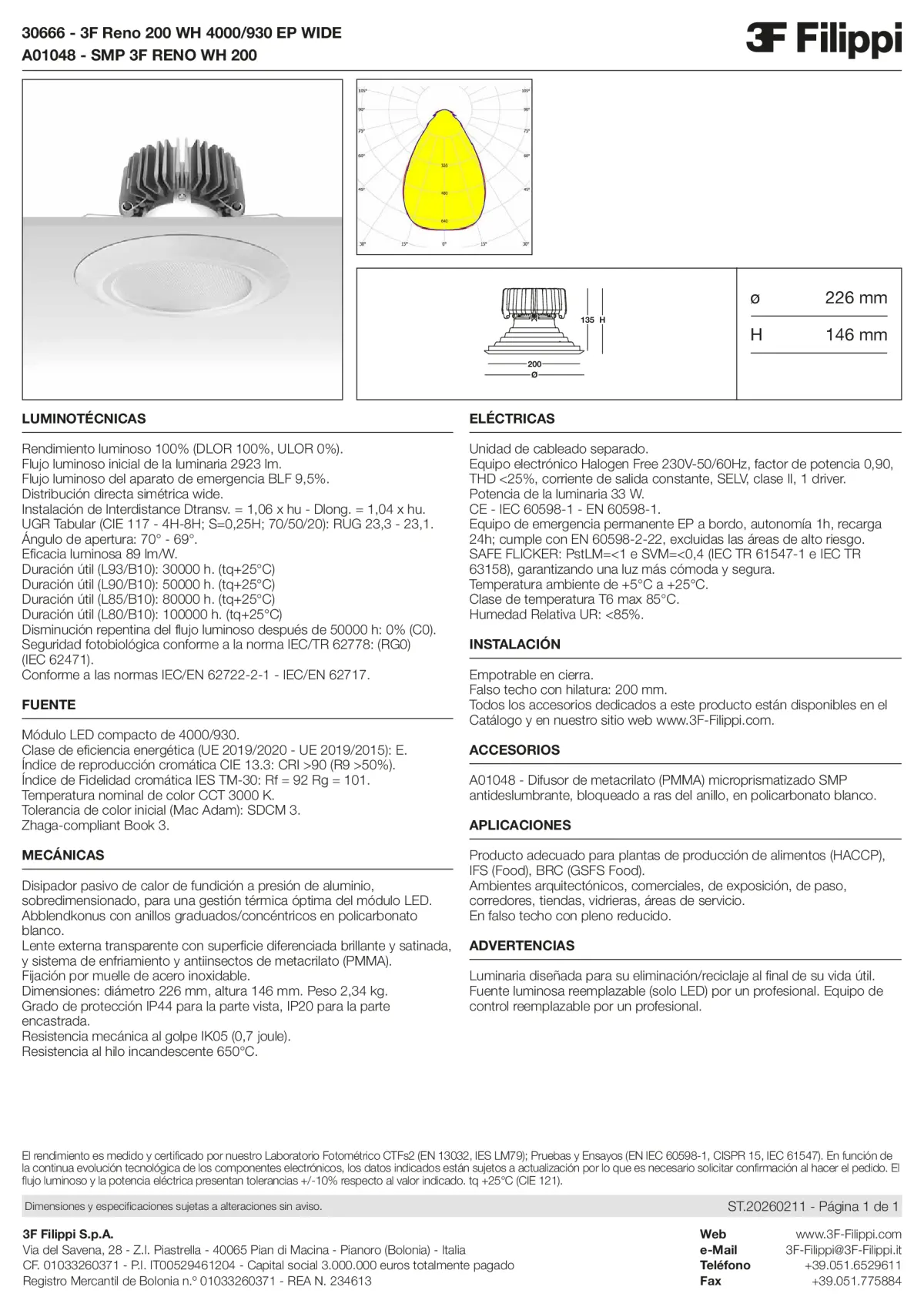 30666+A01048 - 3F Reno 200 WH 4000-930 EP WIDE + SMP WH - Datasheet - es