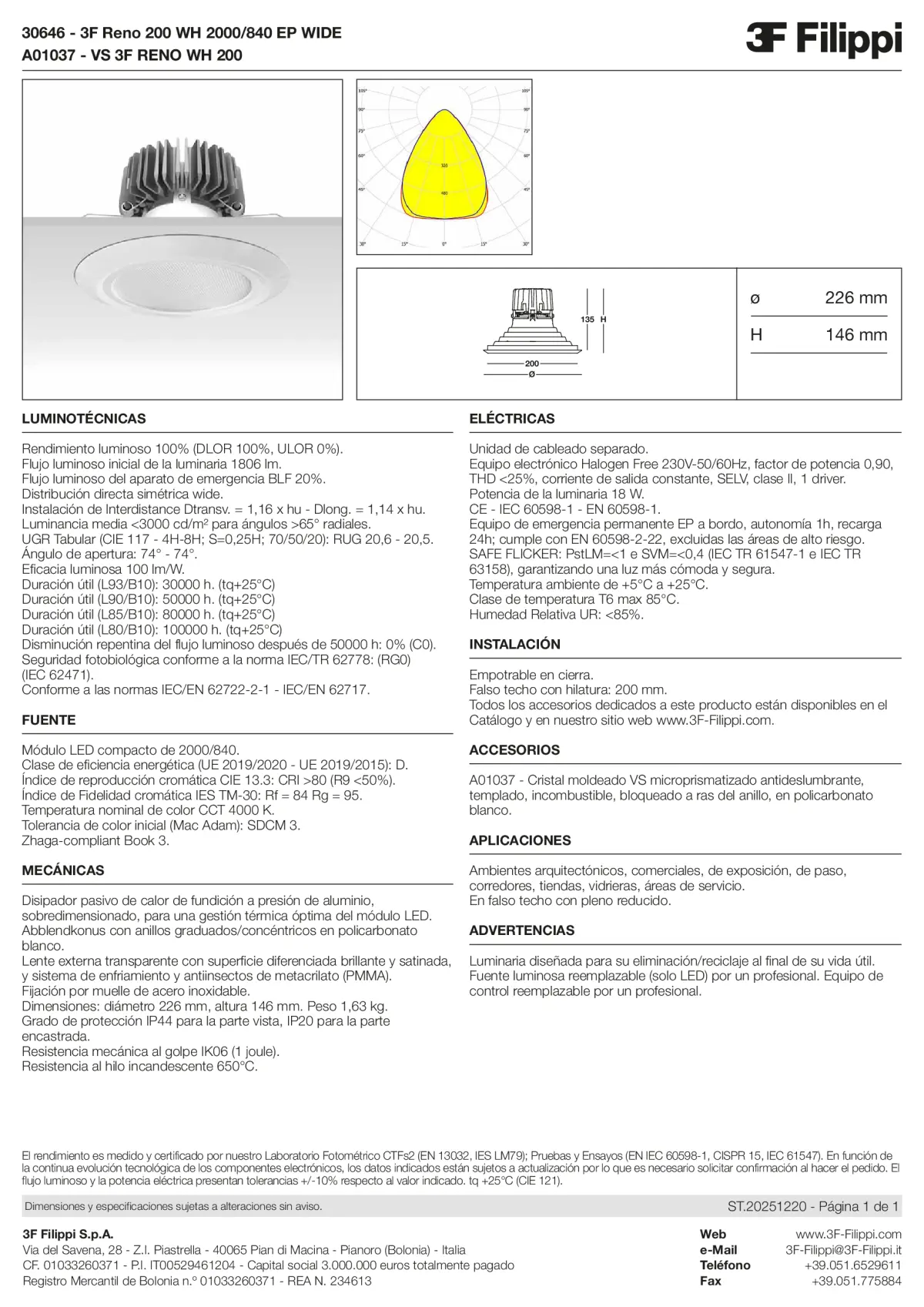 30646+A01037 - 3F Reno 200 WH 2000-840 EP WIDE + VS WH - Datasheet - es