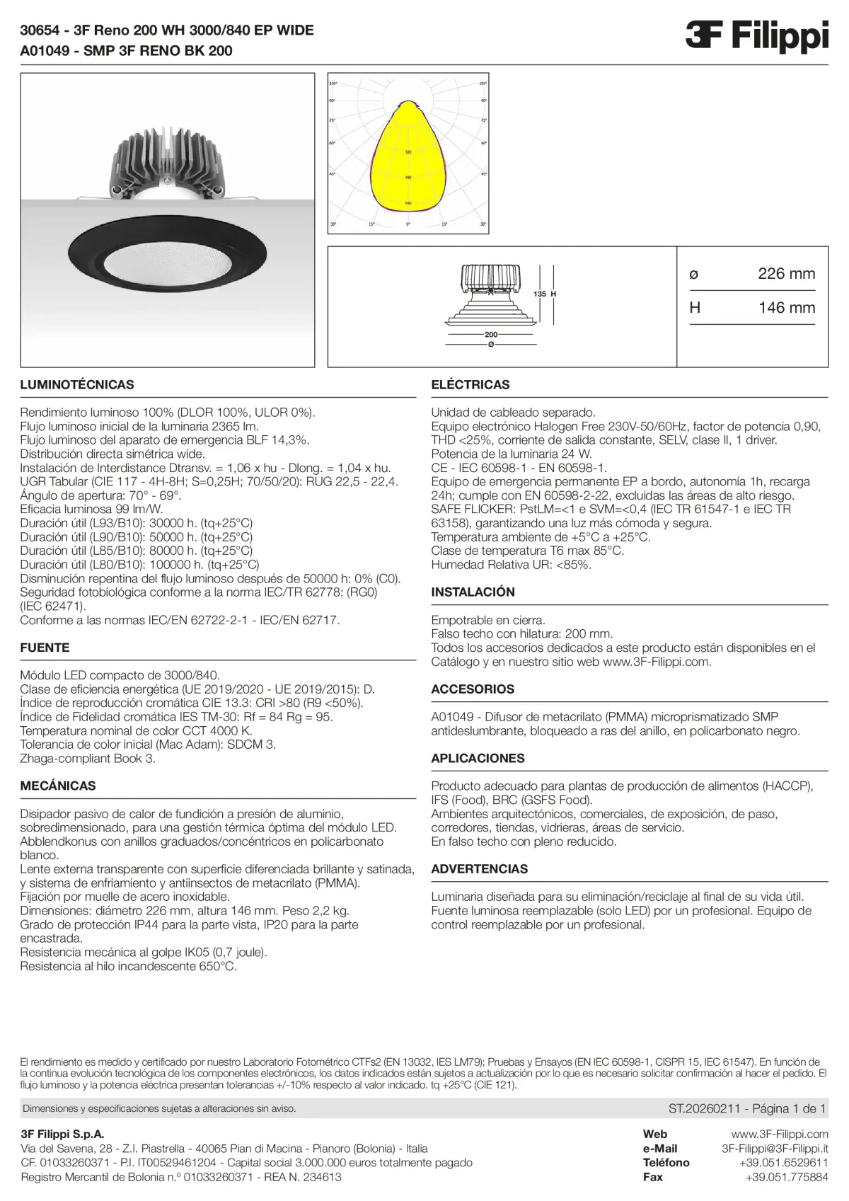 30654+A01049 - 3F Reno 200 WH 3000-840 EP WIDE + SMP BK - Datasheet - es